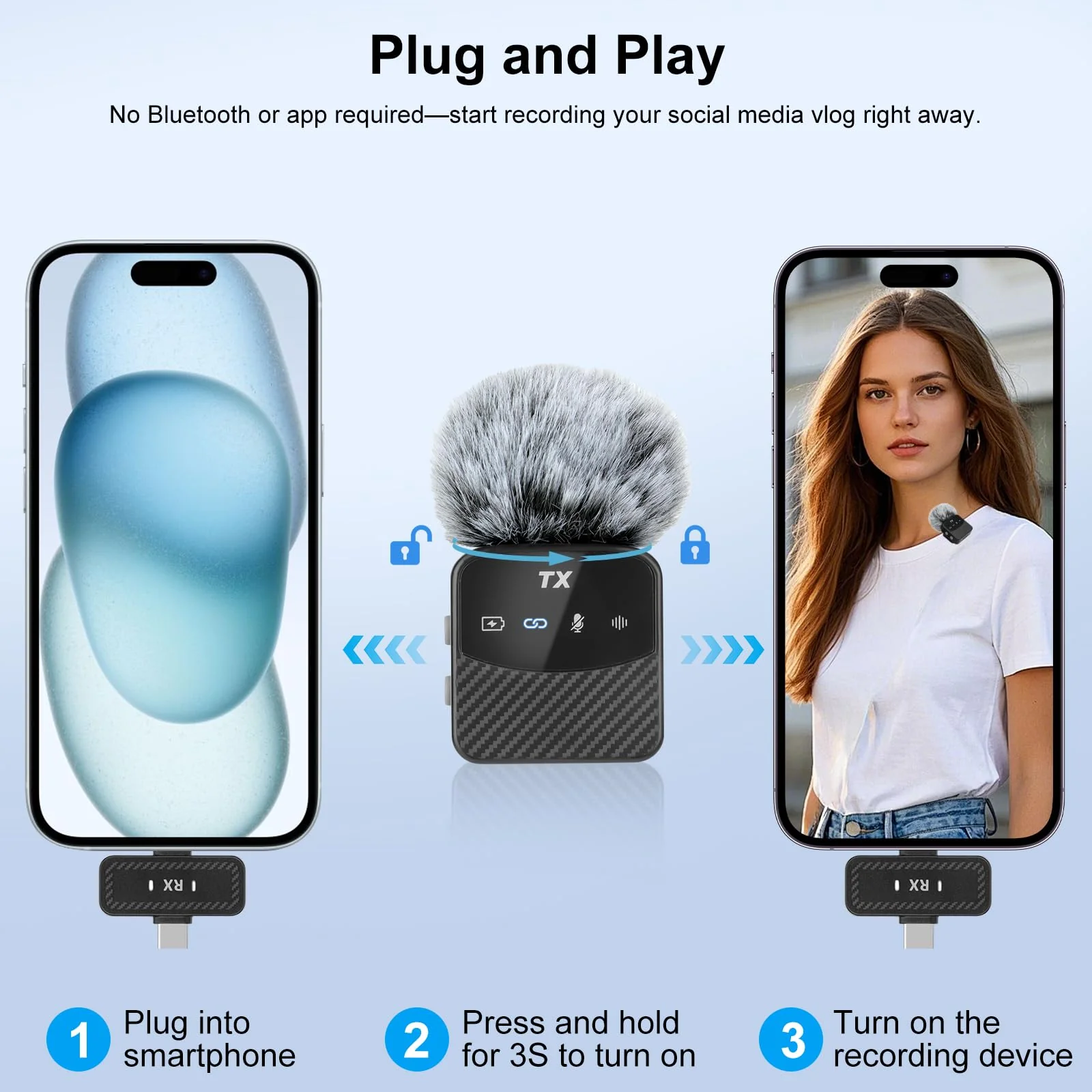 Mini Wireless Lavalier Microphone for iPhone/Android/Tablets,Magnetic Mini Mic with Noise Reduction, 25H Battery Life with Charging Case, Lapel Microphone Wireless for Video Recording Podcast Magnetic Mini Mic - Image 4