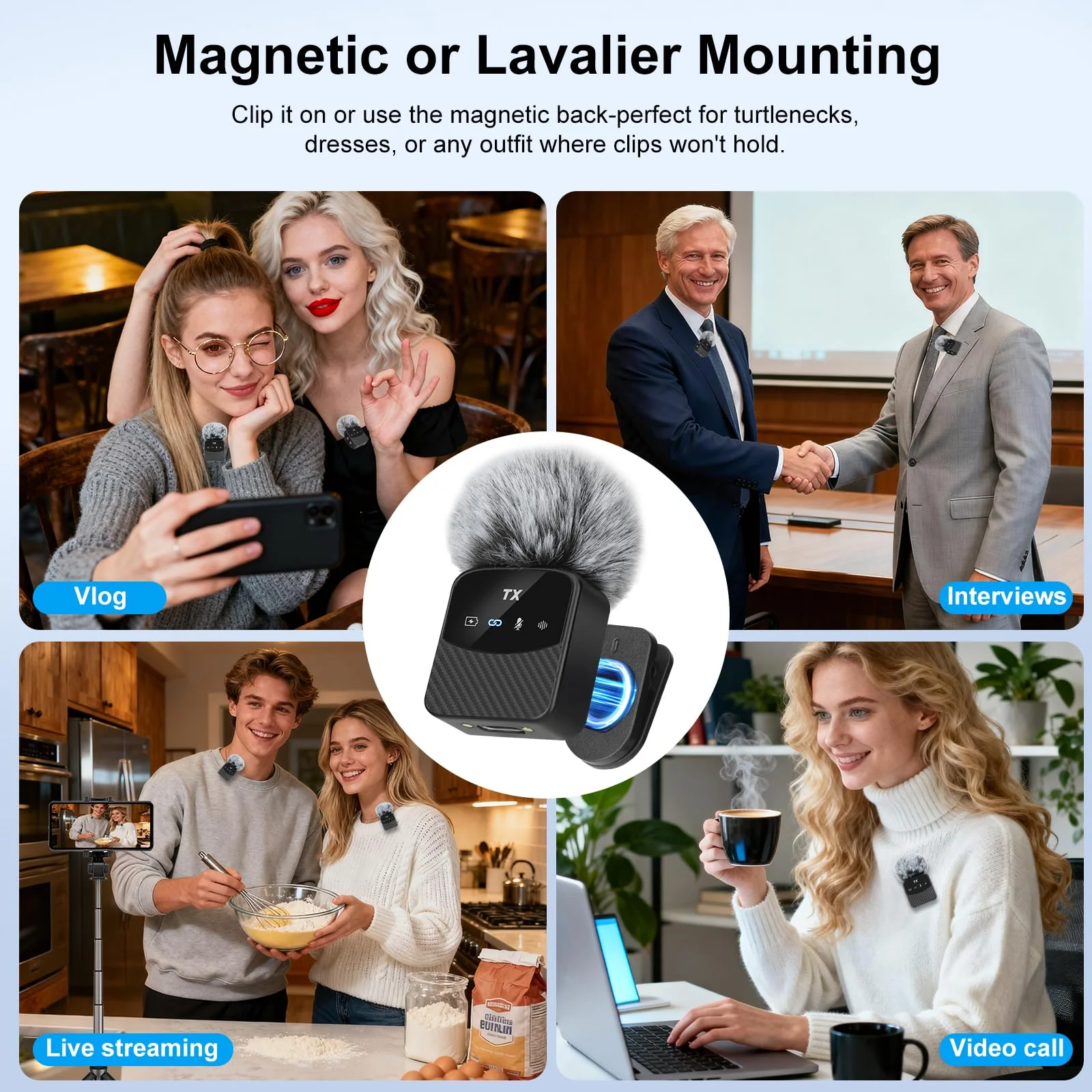 Mini Wireless Lavalier Microphone for iPhone/Android/Tablets,Magnetic Mini Mic with Noise Reduction, 25H Battery Life with Charging Case, Lapel Microphone Wireless for Video Recording Podcast Magnetic Mini Mic - Image 5