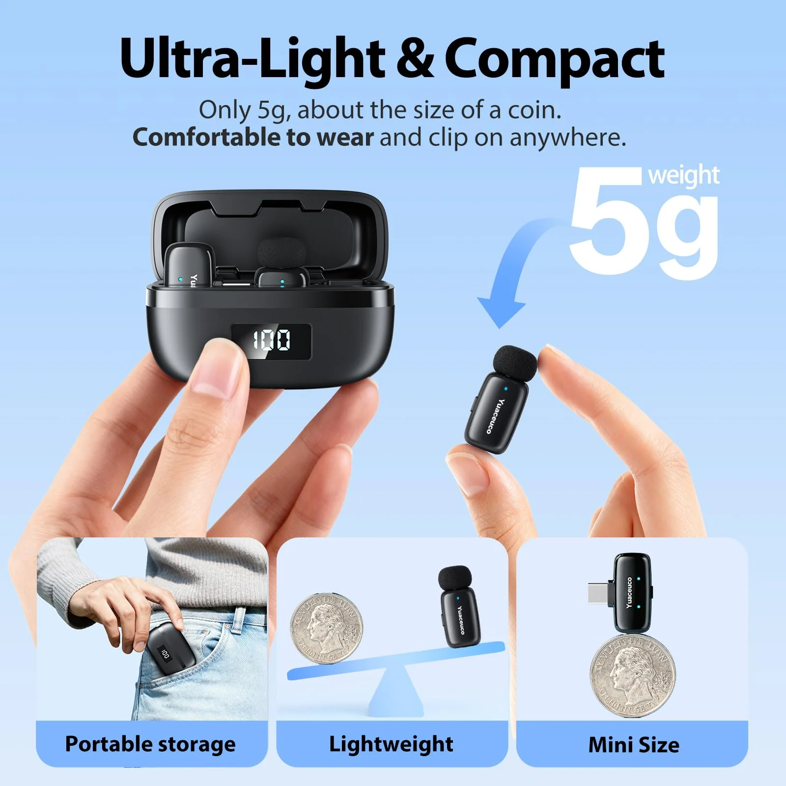 Mini Wireless Lavalier Microphone for iPhone ipad Android, Noise Reduction and Mute, 33h Charging Case, AI Voice Changer, 131FT Range, Mini Lapel Mic for Video Recording, Vlogging, YouTube Mic Mini (2TX+1 C RX+1 Lightning RX+Charging Case - Image 3