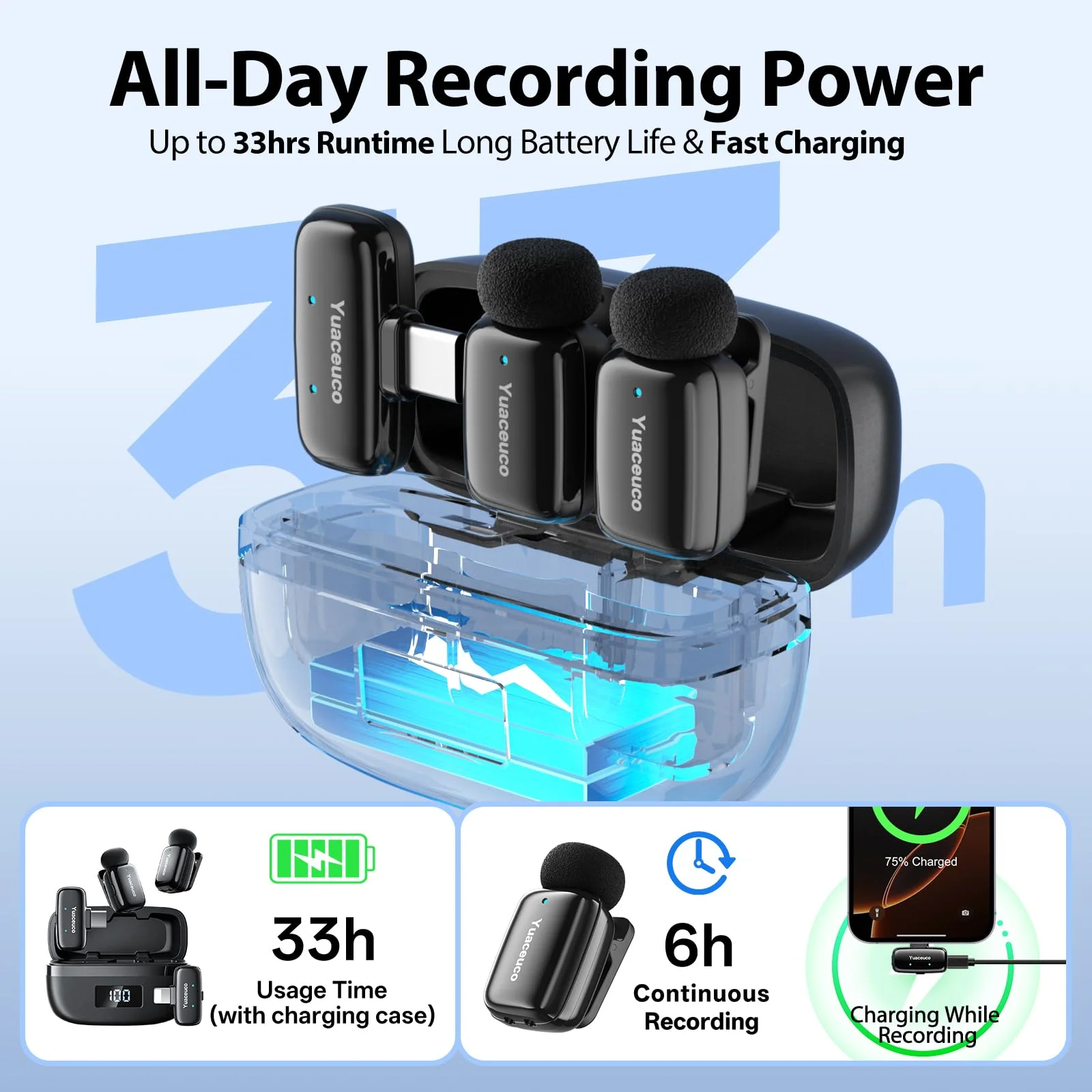 Mini Wireless Lavalier Microphone for iPhone ipad Android, Noise Reduction and Mute, 33h Charging Case, AI Voice Changer, 131FT Range, Mini Lapel Mic for Video Recording, Vlogging, YouTube Mic Mini (2TX+1 C RX+1 Lightning RX+Charging Case - Image 4