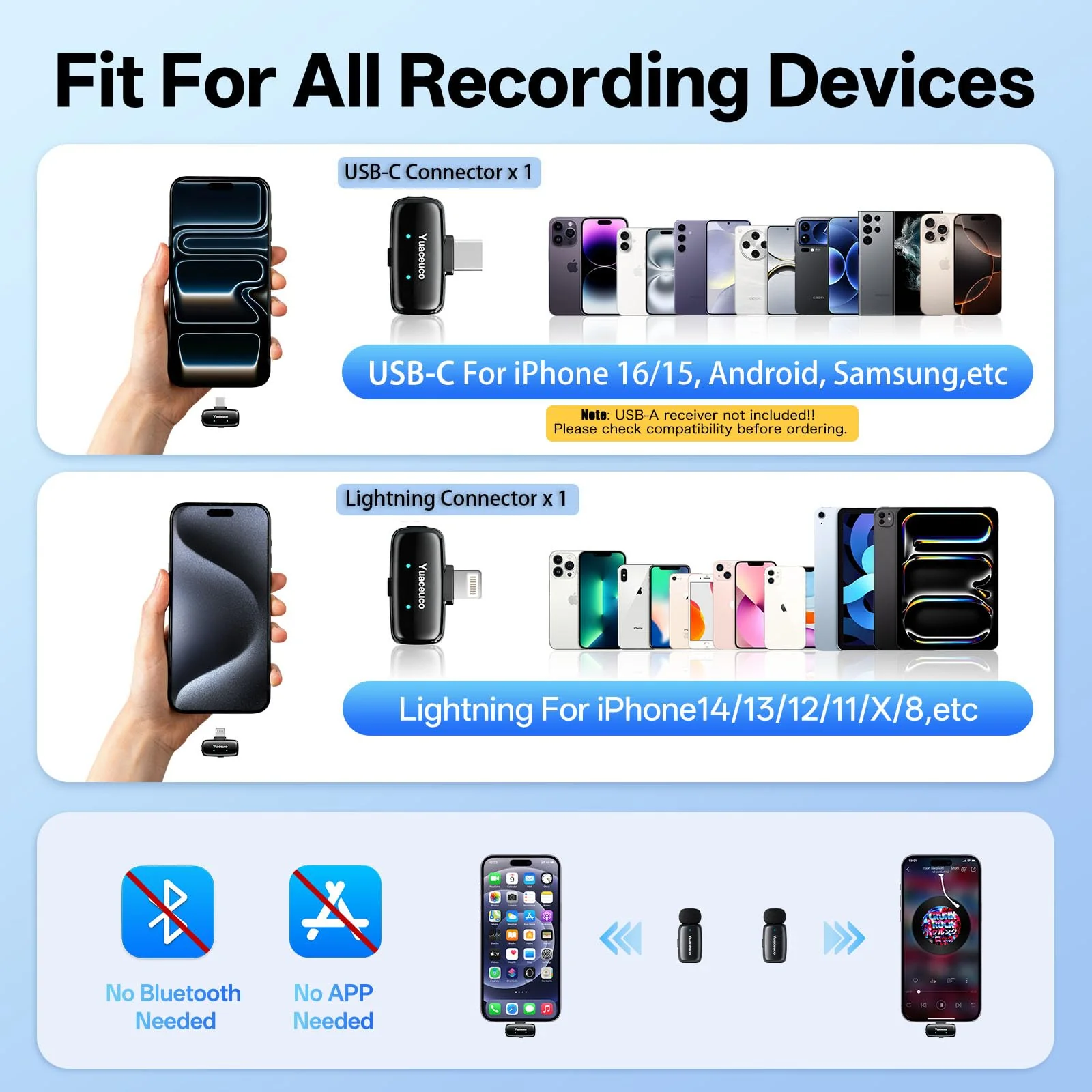 Mini Wireless Lavalier Microphone for iPhone ipad Android, Noise Reduction and Mute, 33h Charging Case, AI Voice Changer, 131FT Range, Mini Lapel Mic for Video Recording, Vlogging, YouTube Mic Mini (2TX+1 C RX+1 Lightning RX+Charging Case - Image 6