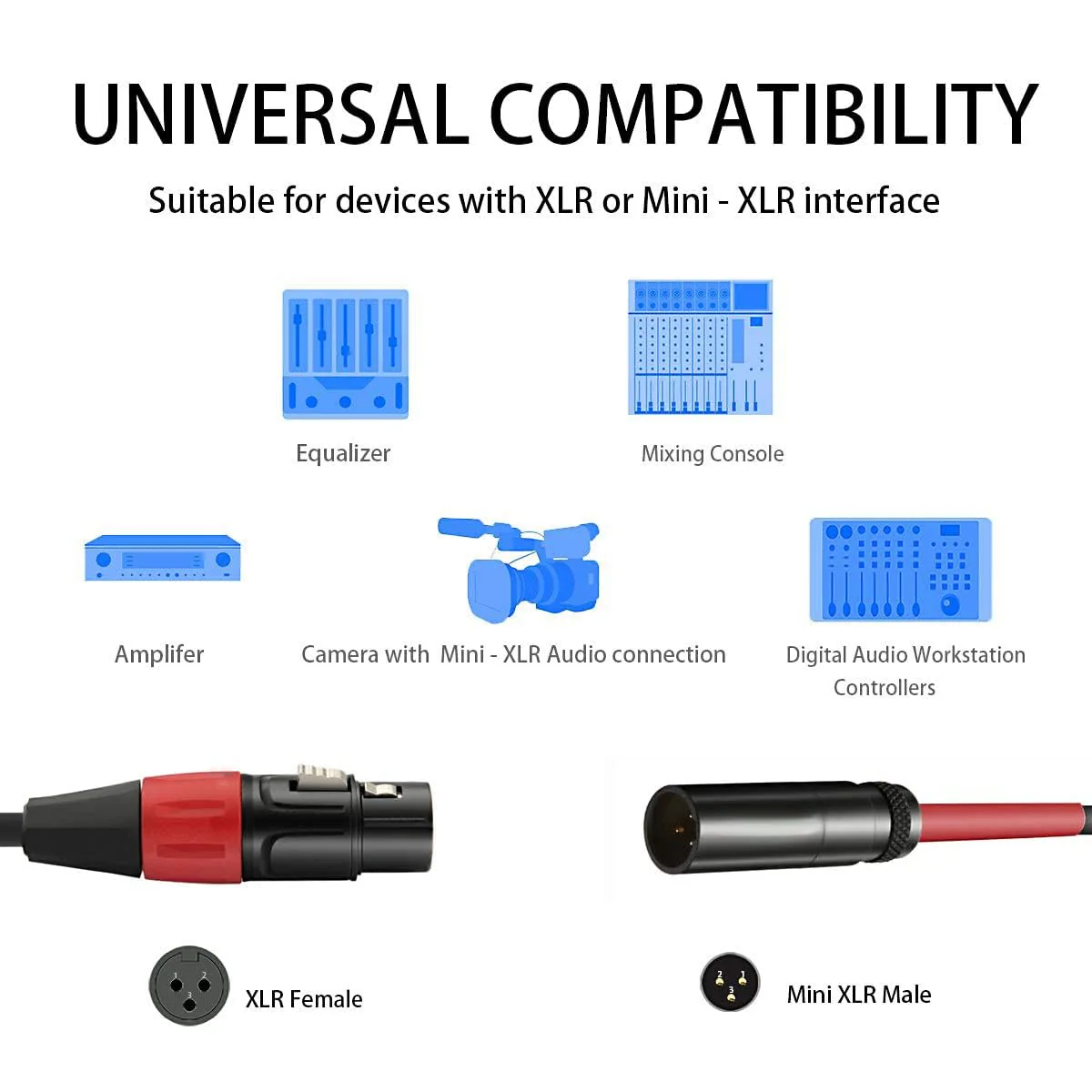 Mini XLR Male to XLR Female Microphone Audio Cable for Blackmagic Pocket 4K Camera Video Assist 4K - 1ft (Pack of 2) 1 feet (Pack of 2) - Image 3