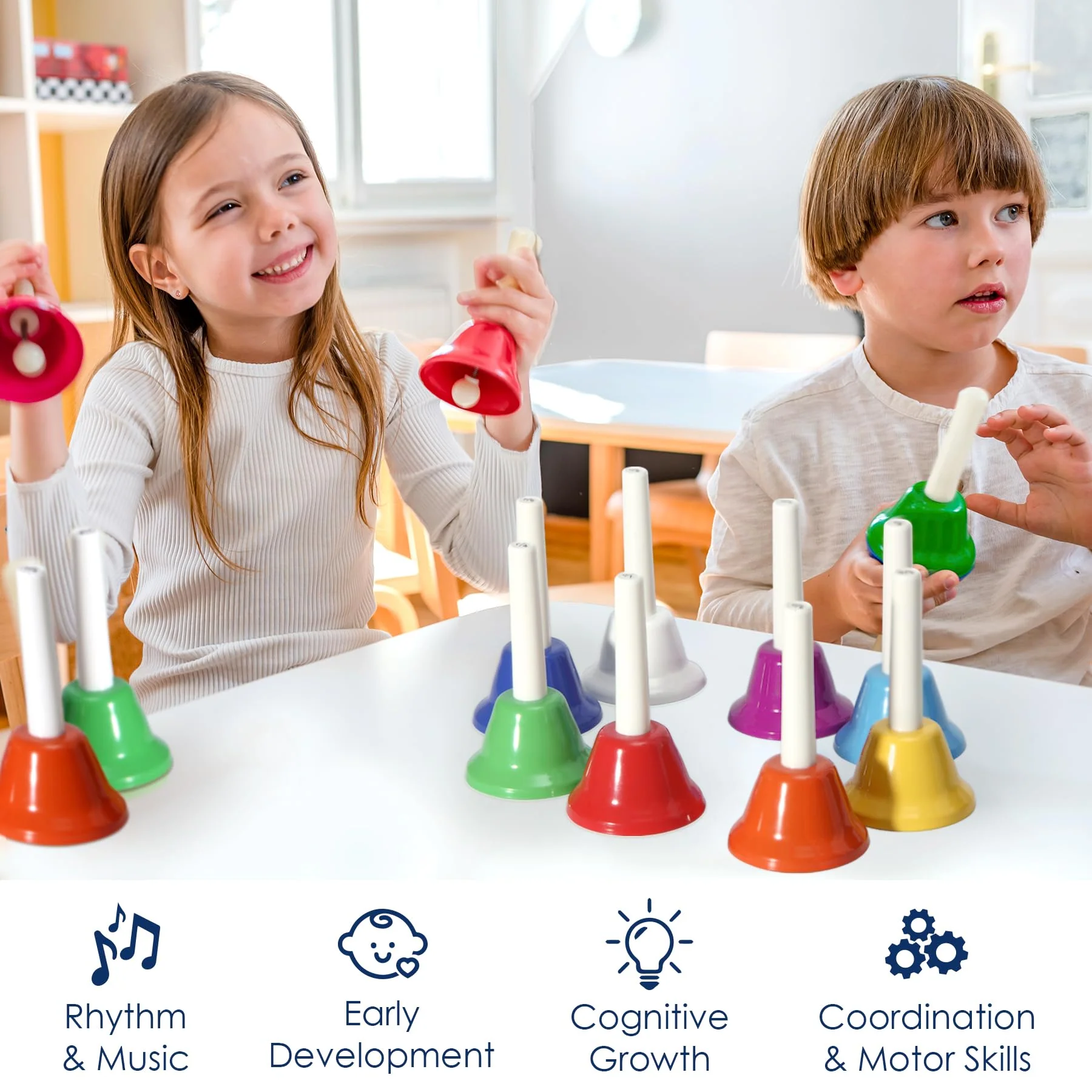 MINIARTIS Hand Bells for Kids | Educational Music Toys for Toddlers 8 Notes Colorful Handbells Set | Kids Musical Instrument with 15 Songbook | Great Birthday Gift for Children - Image 3