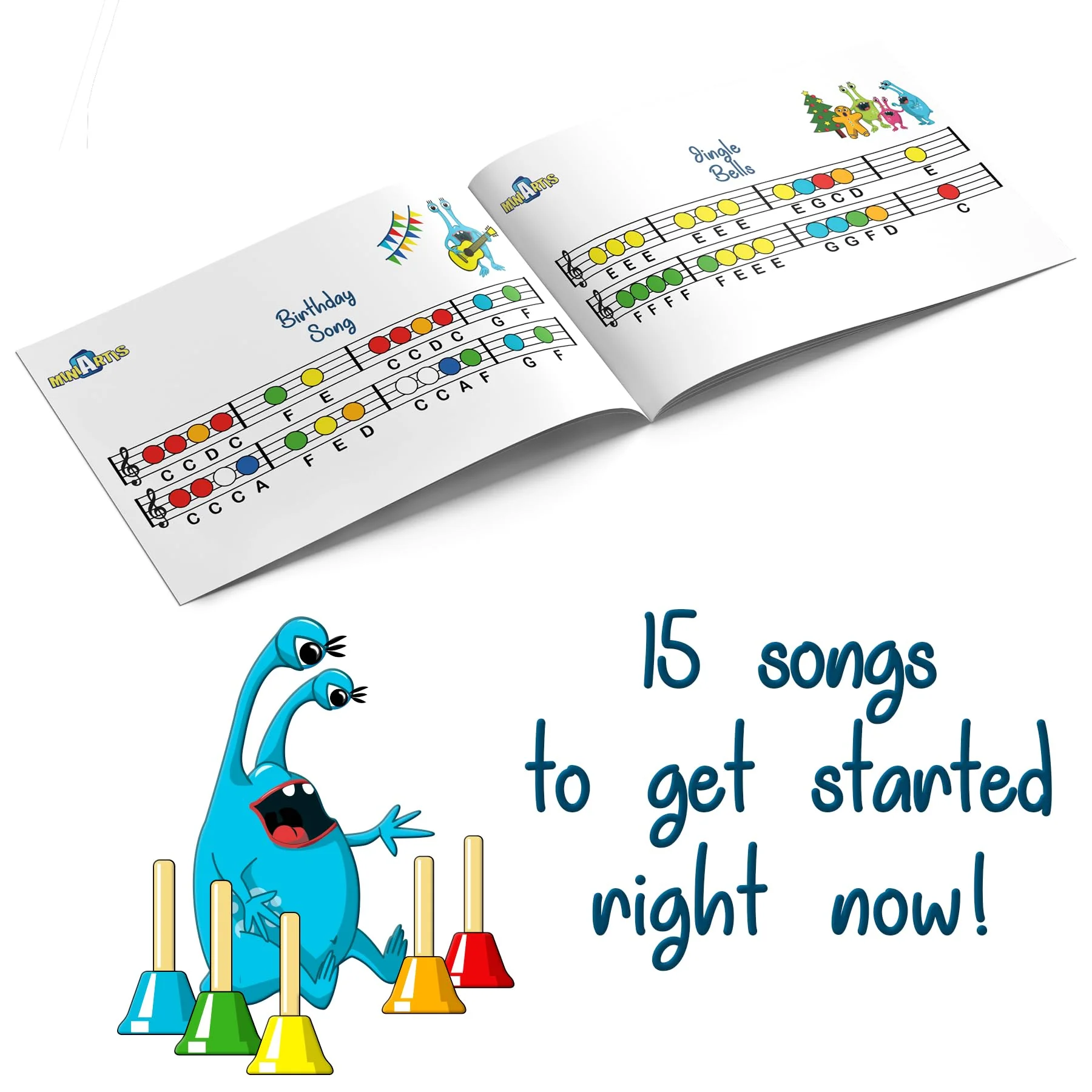 MINIARTIS Hand Bells for Kids | Educational Music Toys for Toddlers 8 Notes Colorful Handbells Set | Kids Musical Instrument with 15 Songbook | Great Birthday Gift for Children - Image 5