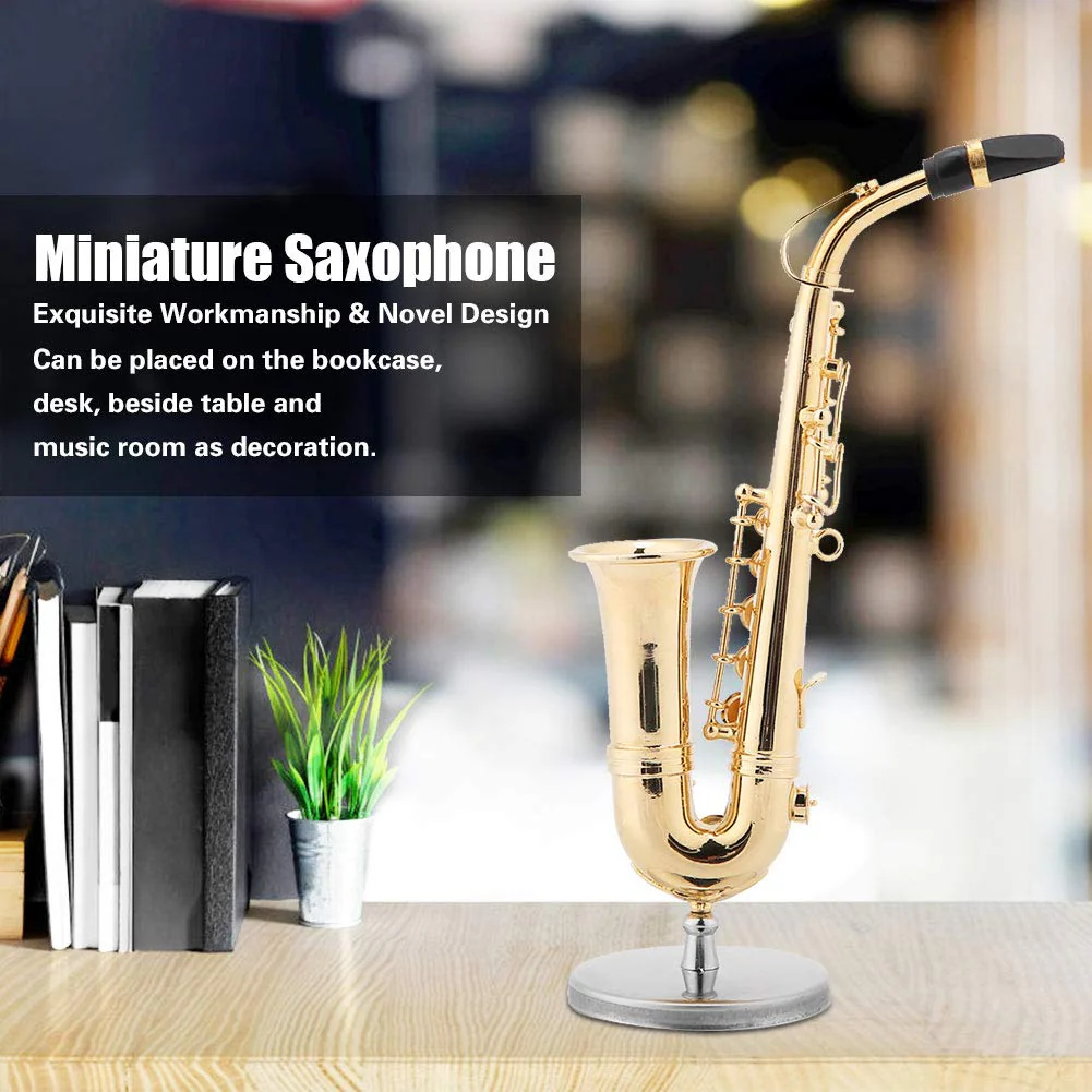 Miniature Alto Saxophone Delicated Gold Plated Mini Instrument Ornament with Case, and Decoration Saxophone Model Mini Musical 14cm Miniature Alto Saxophone Replica - Image 2
