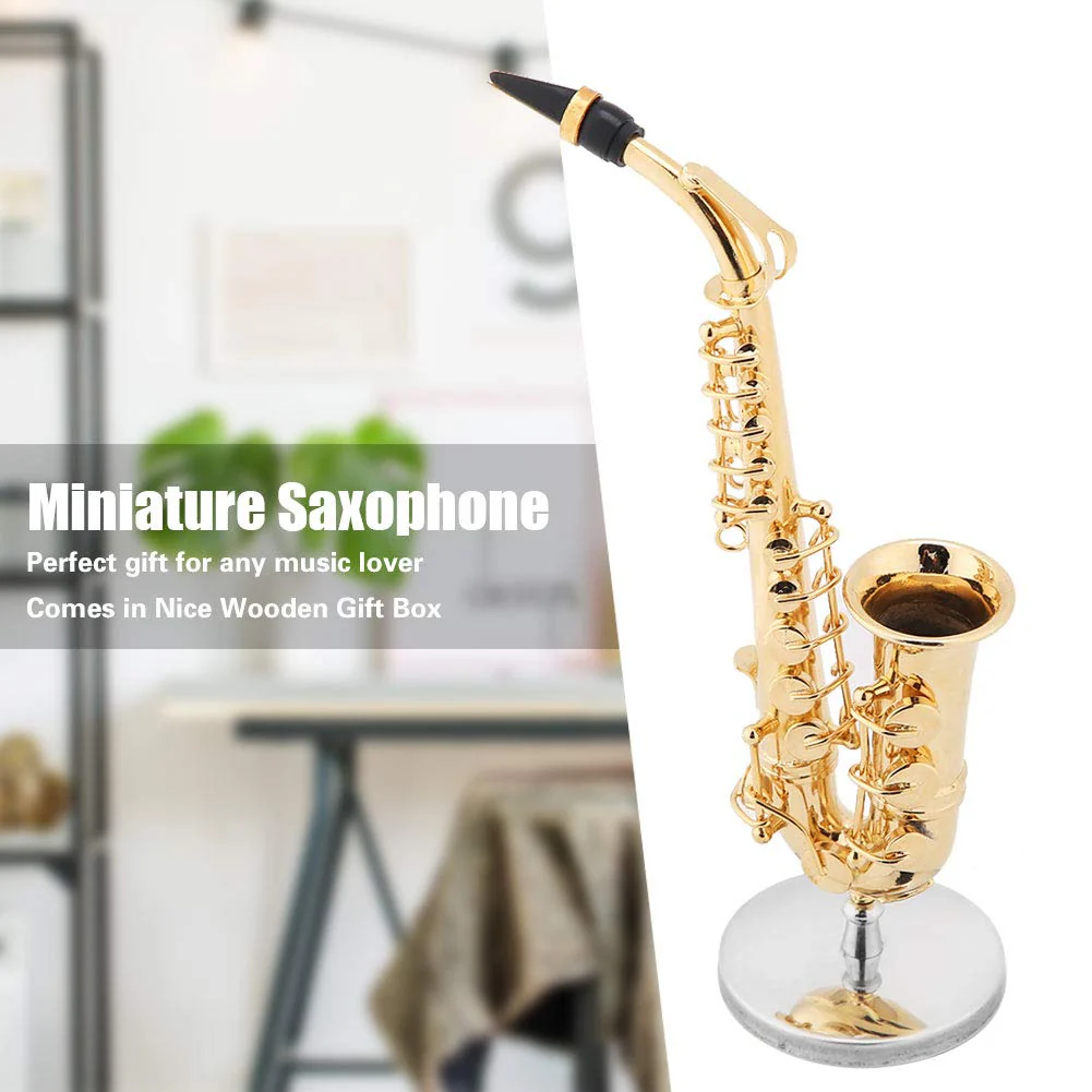 Miniature Alto Saxophone Delicated Gold Plated Mini Instrument Ornament with Case, and Decoration Saxophone Model Mini Musical 14cm Miniature Alto Saxophone Replica - Image 3