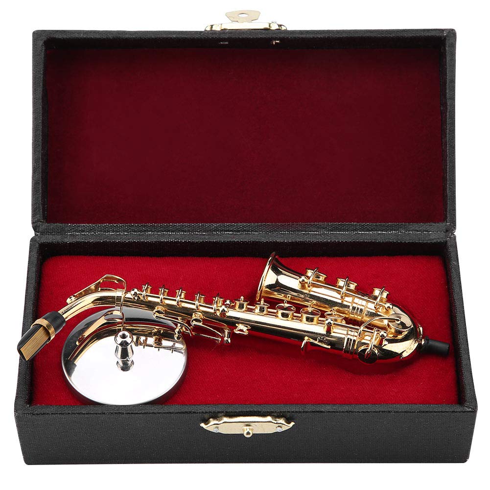 Miniature Alto Saxophone Delicated Gold Plated Mini Instrument Ornament with Case, and Decoration Saxophone Model Mini Musical 14cm Miniature Alto Saxophone Replica - Image 5