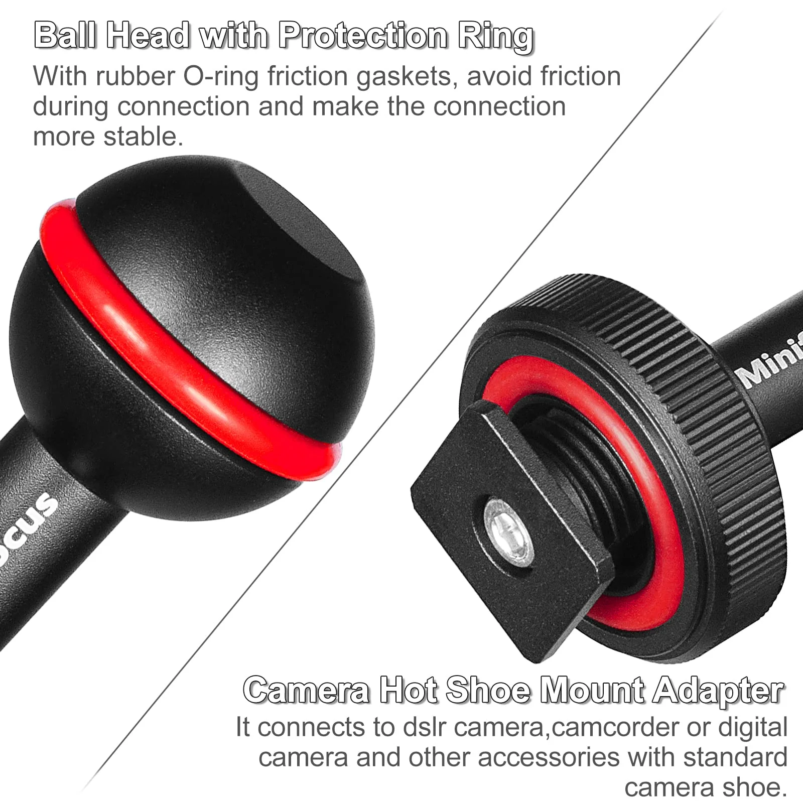 MINIFOCUS 1" Ball Head Cold Shoe Base Adapter, Universal Ball Joint Bracket with Cold Shoe Base Adapter for Diving Light Underwater Camera Waterproof Housings Case Video/Flash/Strobe Hot Shoes - Image 2