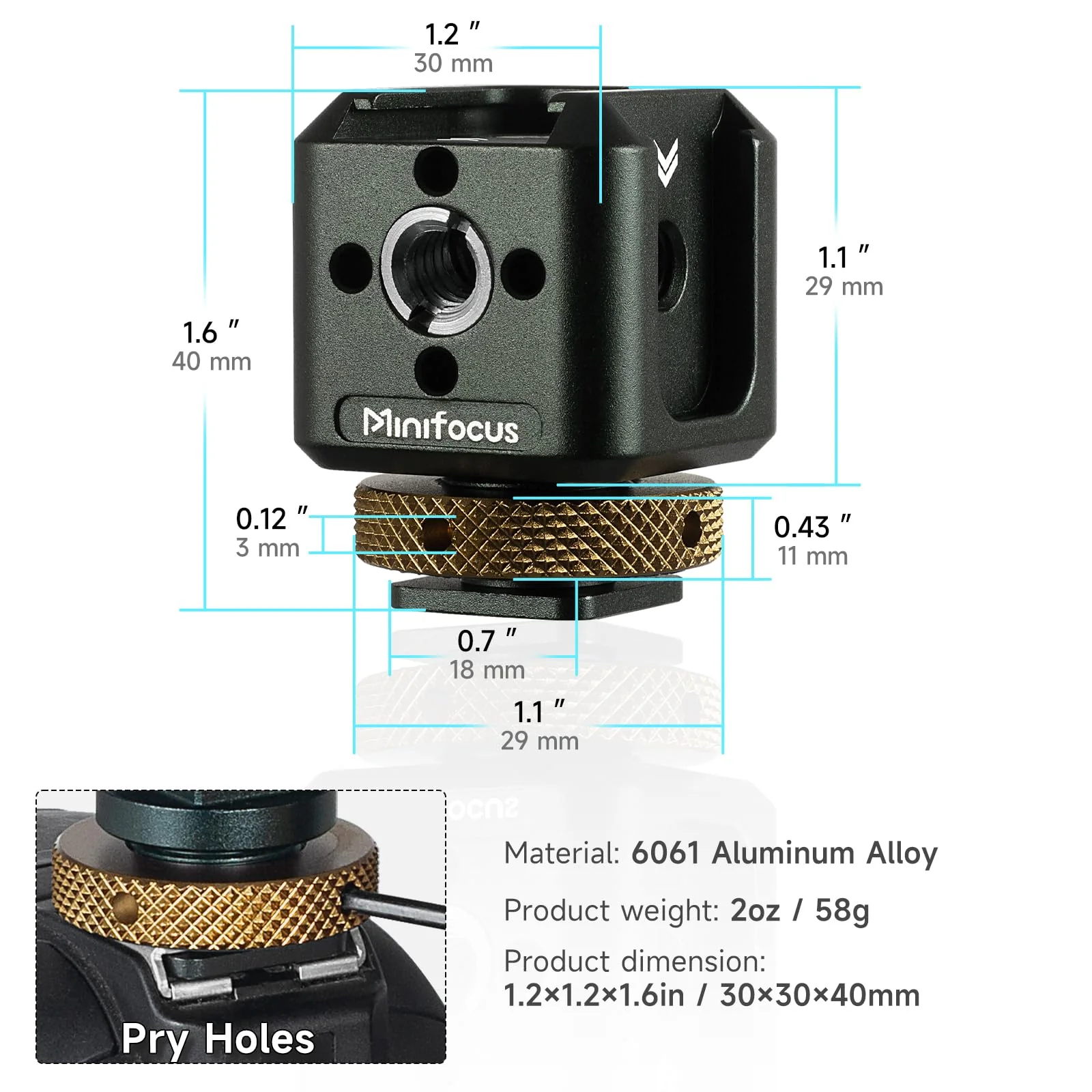 MINIFOCUS Camera Hot Shoe Extension Bracket with Quadruple Cold Shoe Mounts Adapter for Microphone LED Video Light, Aluminum Shoe Mount Holder with 1/4''&3/8'' Thread Hole and Arri-locating Hole S5108 - Image 5