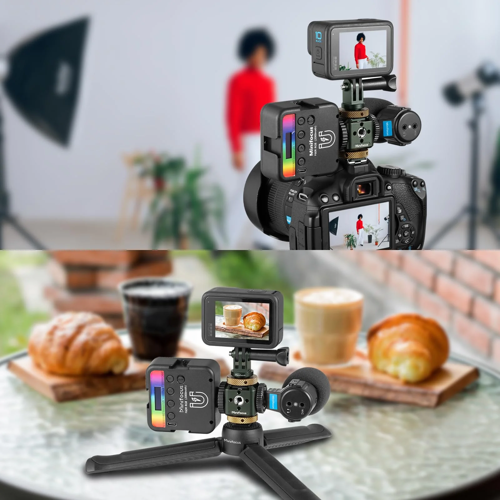 MINIFOCUS Camera Hot Shoe Extension Bracket with Quadruple Cold Shoe Mounts Adapter for Microphone LED Video Light, Aluminum Shoe Mount Holder with 1/4''&3/8'' Thread Hole and Arri-locating Hole S5108 - Image 7