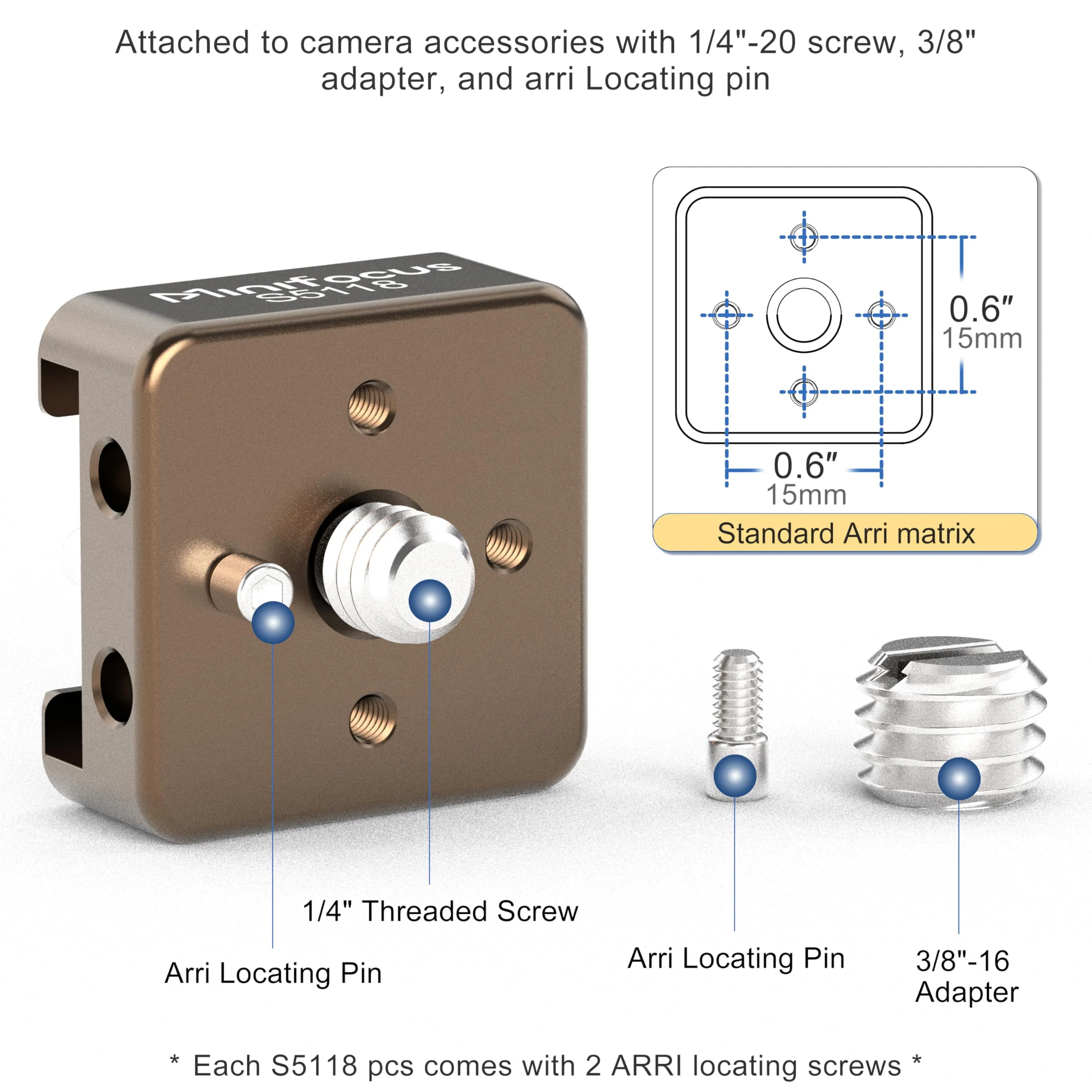 MINIFOCUS Cold Shoe Mount(4 Pcs), 1/4"-20 Screw with Locating Pins Compatible for ARRI Standard Mounting Points, with 3/8"-16 Adapter for Camera Cage Flash LED Monitor Microphone Sienna 4 PCS - Image 3