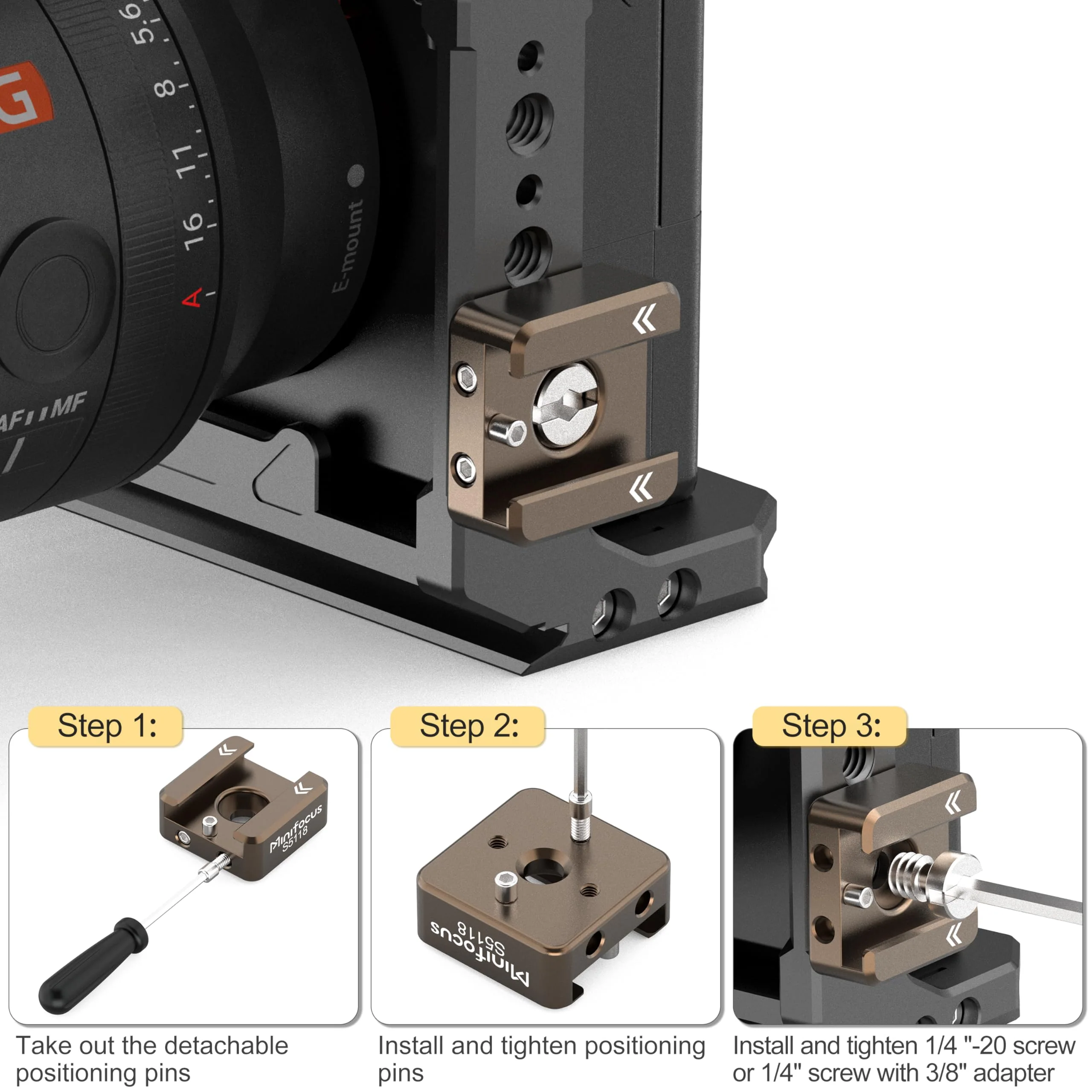 MINIFOCUS Cold Shoe Mount(4 Pcs), 1/4"-20 Screw with Locating Pins Compatible for ARRI Standard Mounting Points, with 3/8"-16 Adapter for Camera Cage Flash LED Monitor Microphone Sienna 4 PCS - Image 4