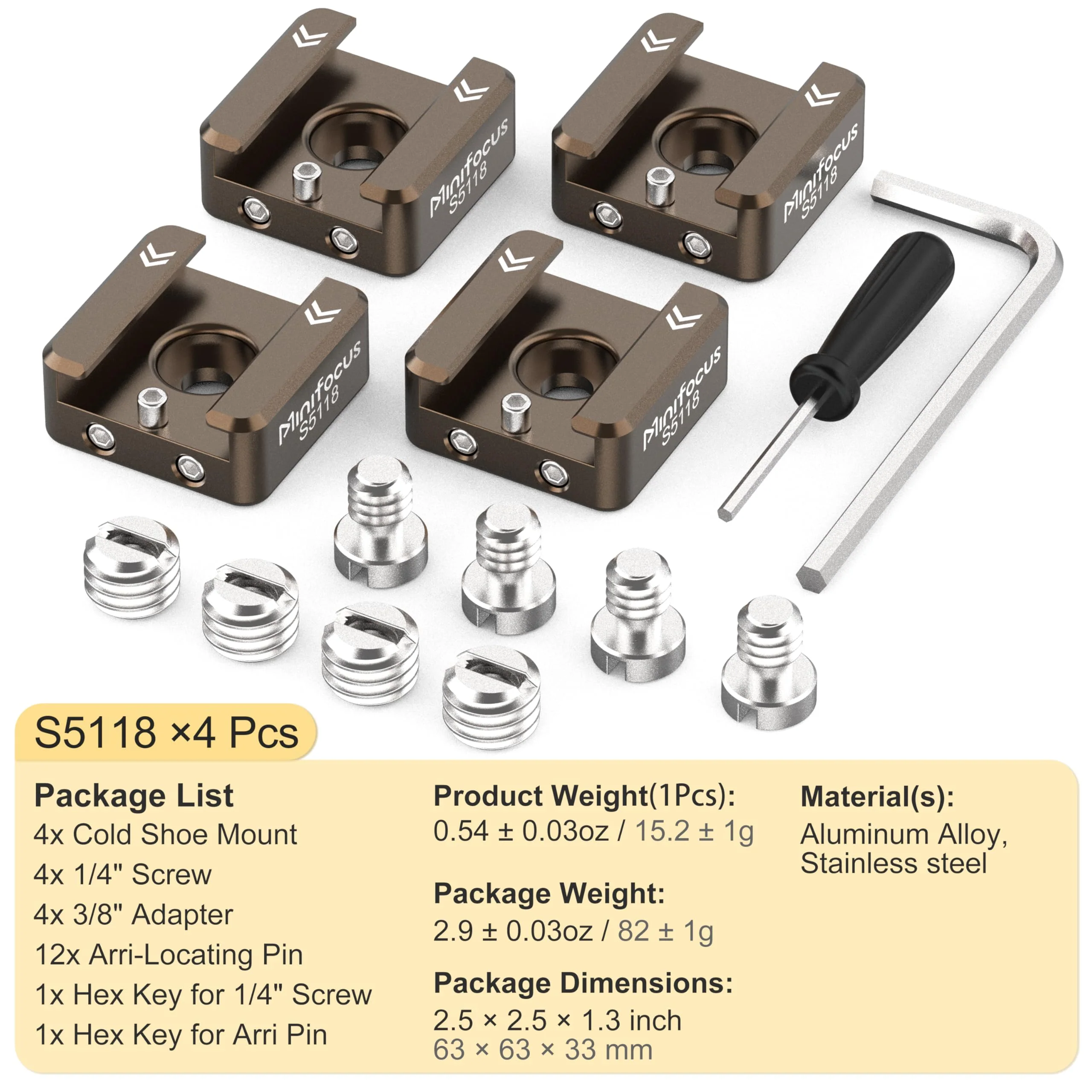 MINIFOCUS Cold Shoe Mount(4 Pcs), 1/4"-20 Screw with Locating Pins Compatible for ARRI Standard Mounting Points, with 3/8"-16 Adapter for Camera Cage Flash LED Monitor Microphone Sienna 4 PCS - Image 7
