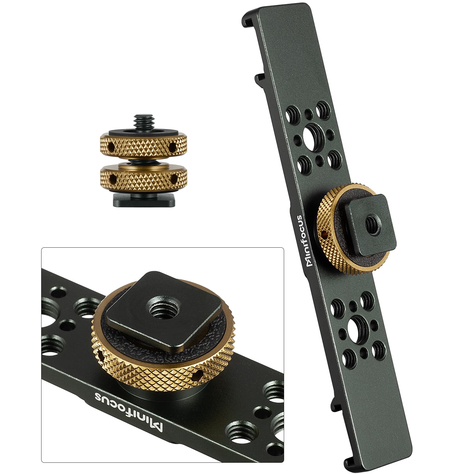 MINIFOCUS Triple Cold Shoe Extension Bar Mount, Aluminum Alloy Hot Shoe Mount Bracket with 1/4" Thread Holes for DSLR Camera Microphone Tripod LED Video Light Flashlight - Image 7
