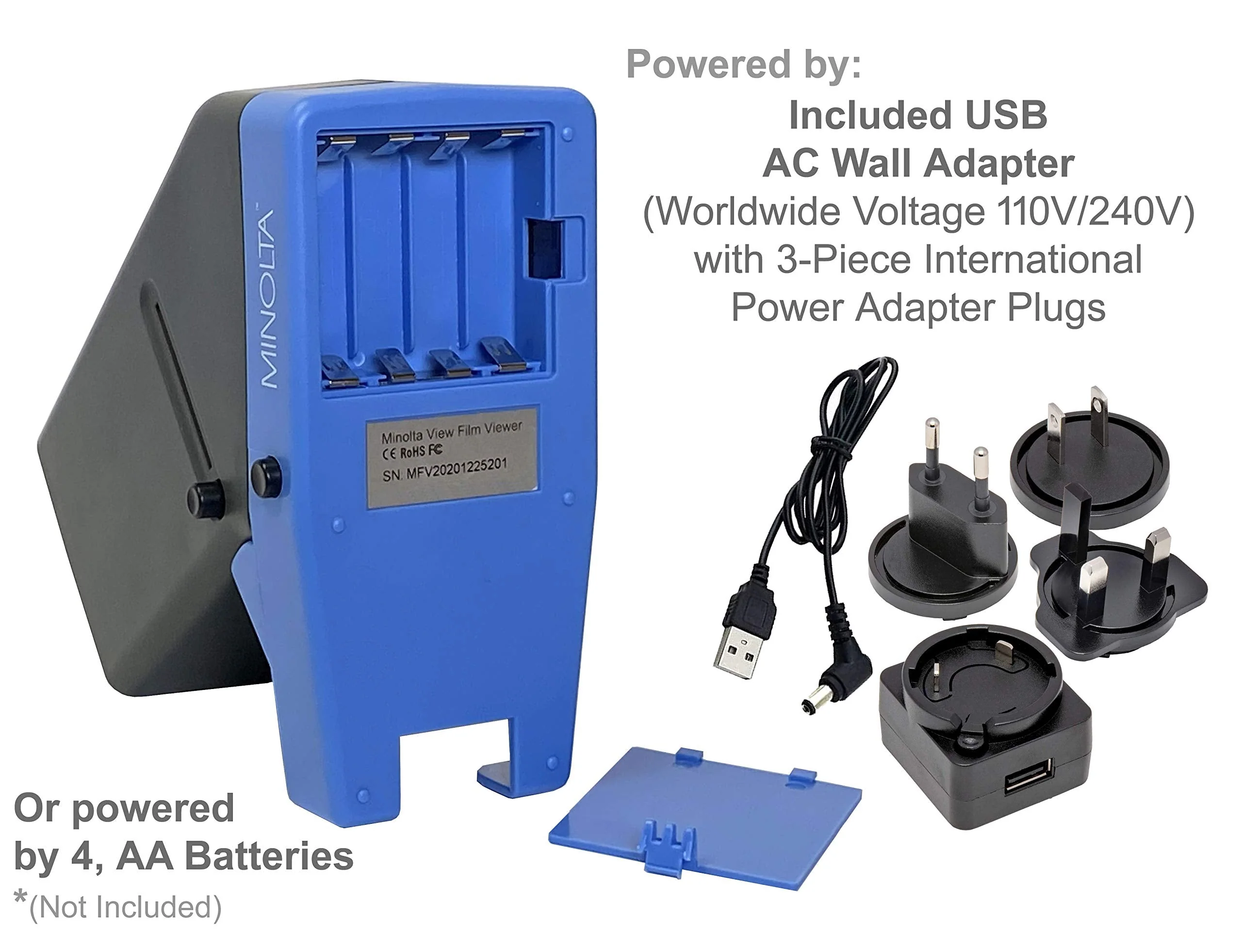 MINOLTA 35mm Desk Top Portable LED Slide and Negative Viewer Luminated 3X Magnify – for 2"x2" Slides & Positive Negatives - Worldwide AC Adapter & Plugs, Battery Operation & Cloth - Image 3