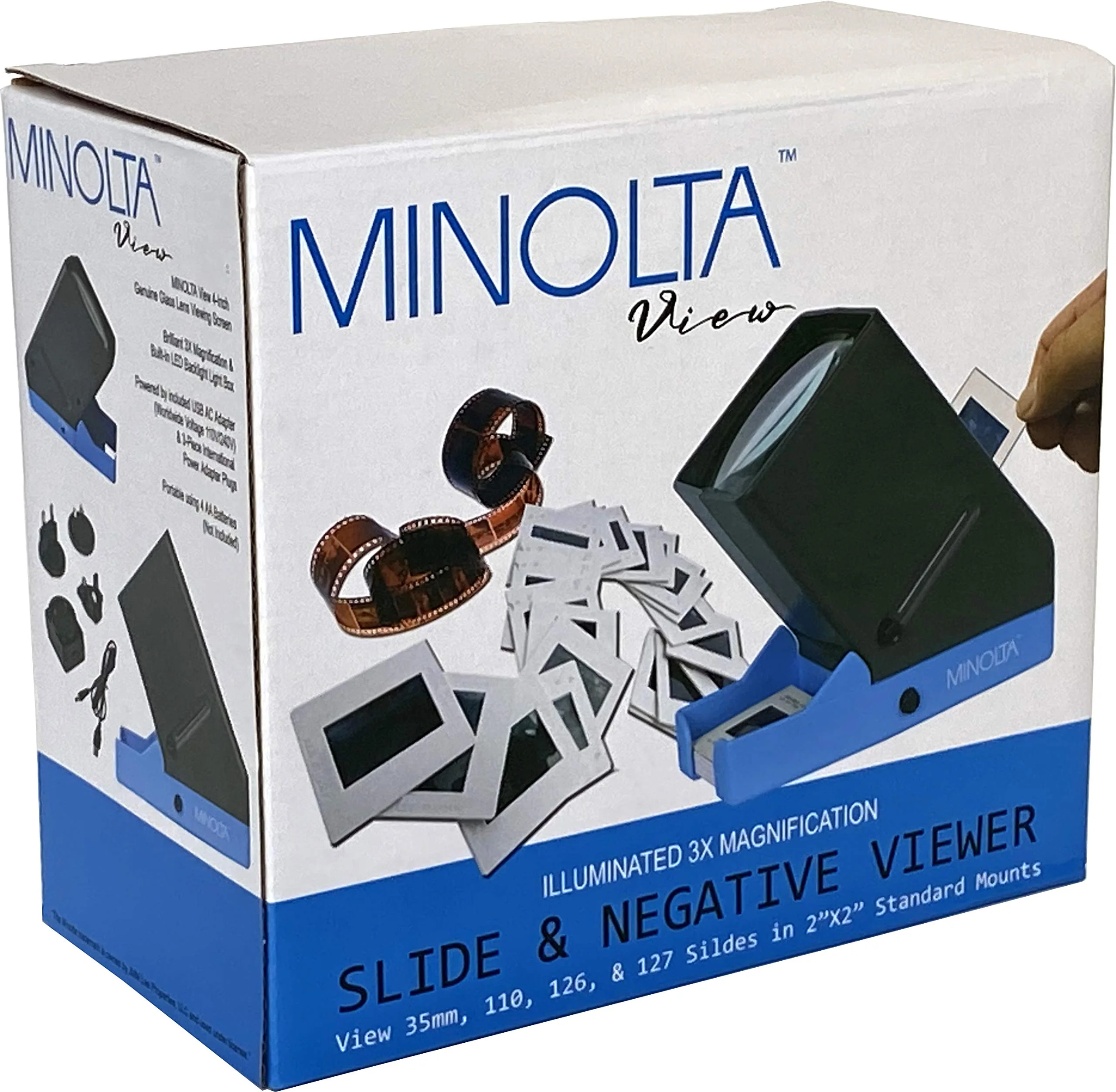 MINOLTA 35mm Desk Top Portable LED Slide and Negative Viewer Luminated 3X Magnify – for 2"x2" Slides & Positive Negatives - Worldwide AC Adapter & Plugs, Battery Operation & Cloth - Image 5