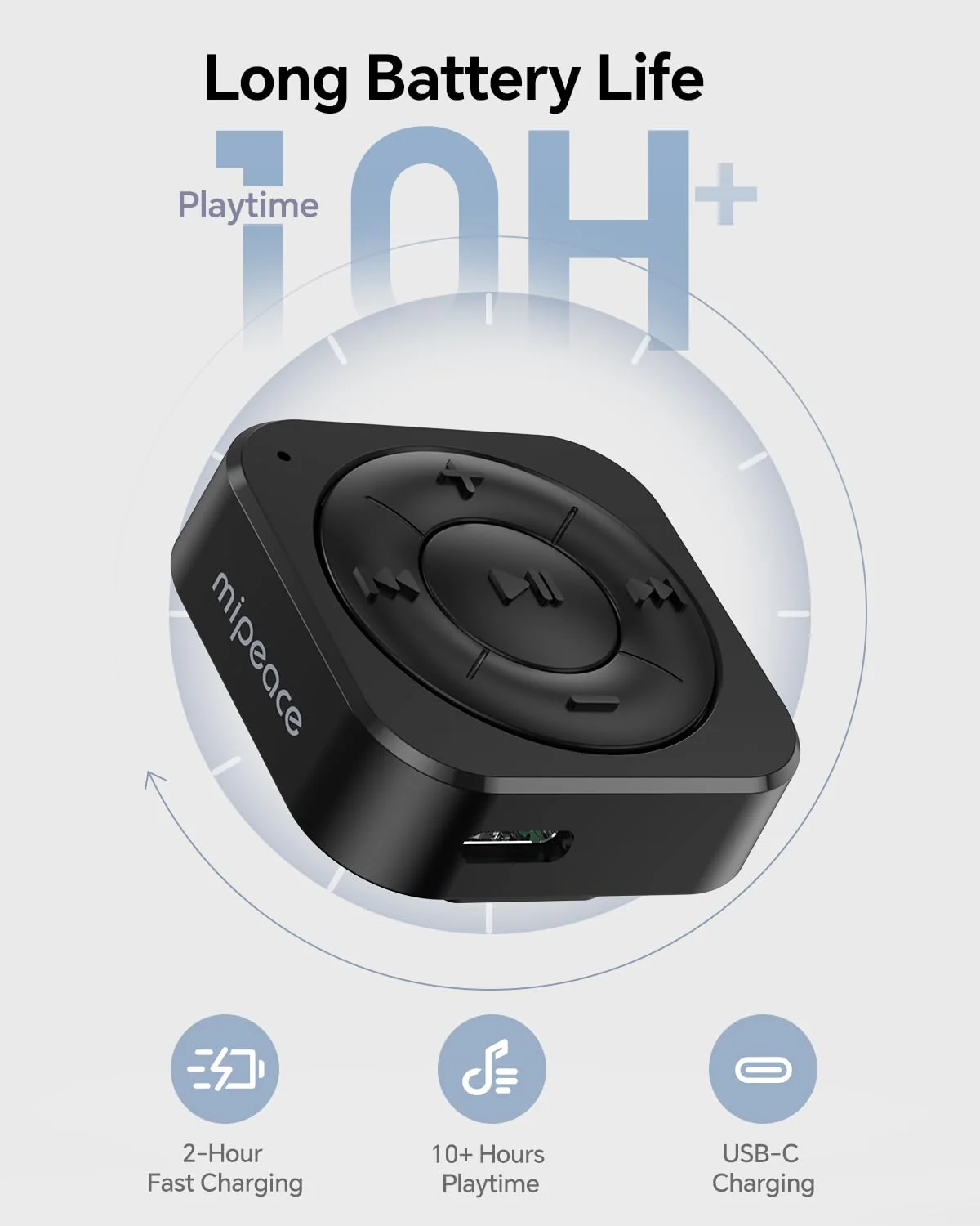 MIPEACE Bluetooth 5.3 Audio Receiver for Wired Headphones, Car & Speakers, Bluetooth Headphone Adapter with Built-in Mic, Clip-On & Pass-Through Charging-BK Black - Image 3