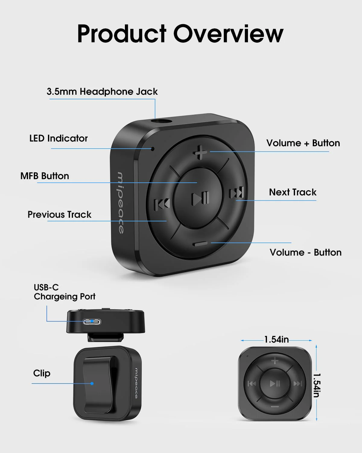 MIPEACE Bluetooth 5.3 Audio Receiver for Wired Headphones, Car & Speakers, Bluetooth Headphone Adapter with Built-in Mic, Clip-On & Pass-Through Charging-BK Black - Image 5