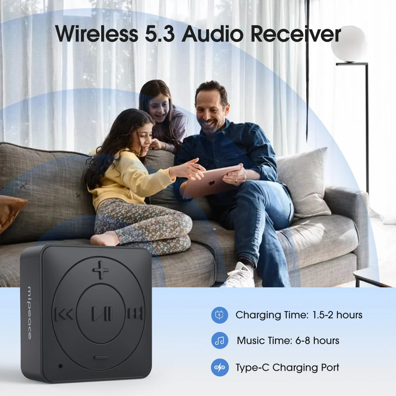 MIPEACE Bluetooth Audio Adapter for Headphones, Bluetooth 5.3 Receiver, 3.5mm Jack Aux Wireless Audio Adapter for Speaker Car Home Stereo(Black) Black - Image 3
