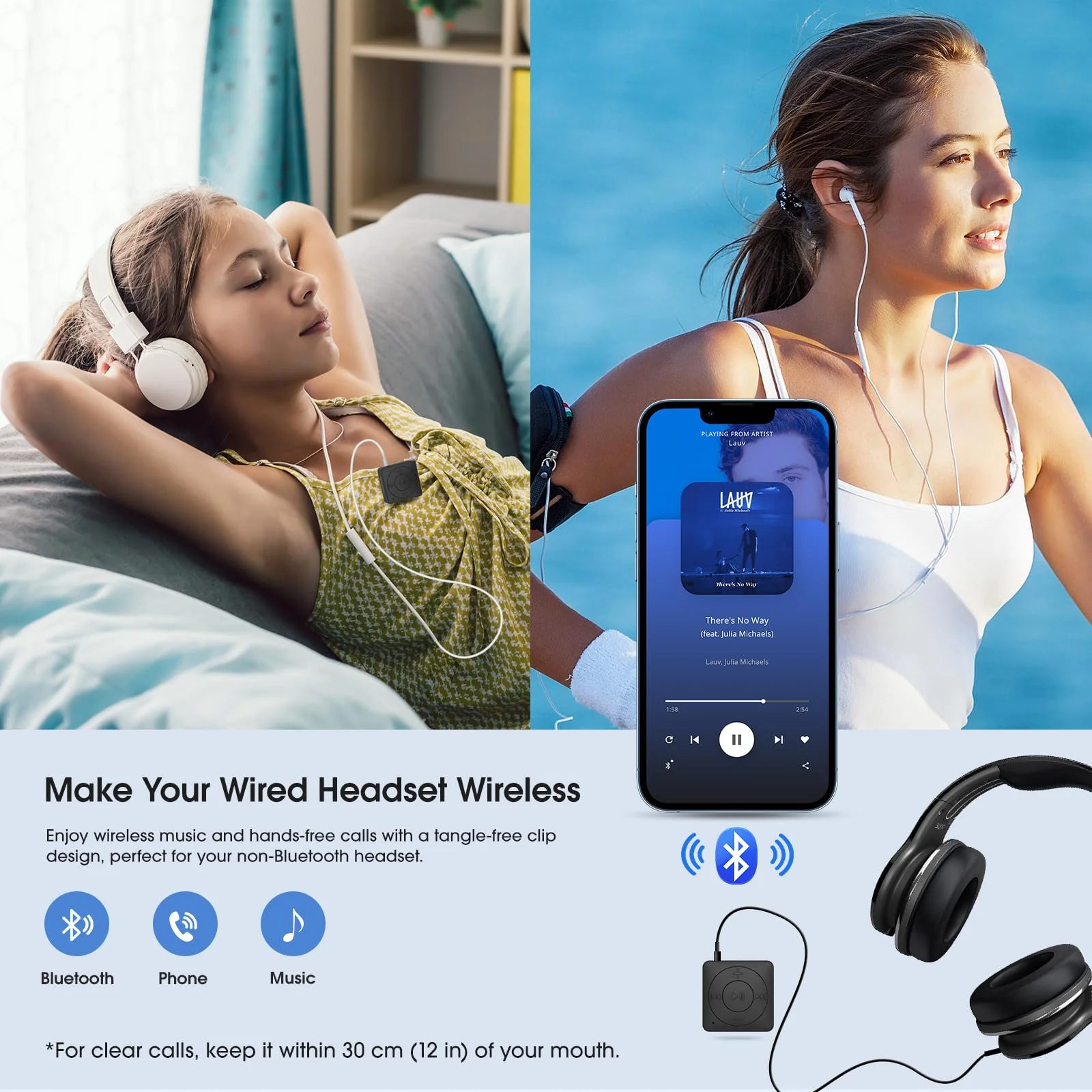 MIPEACE Bluetooth Audio Adapter for Headphones, Bluetooth 5.3 Receiver, 3.5mm Jack Aux Wireless Audio Adapter for Speaker Car Home Stereo(Black) Black - Image 5