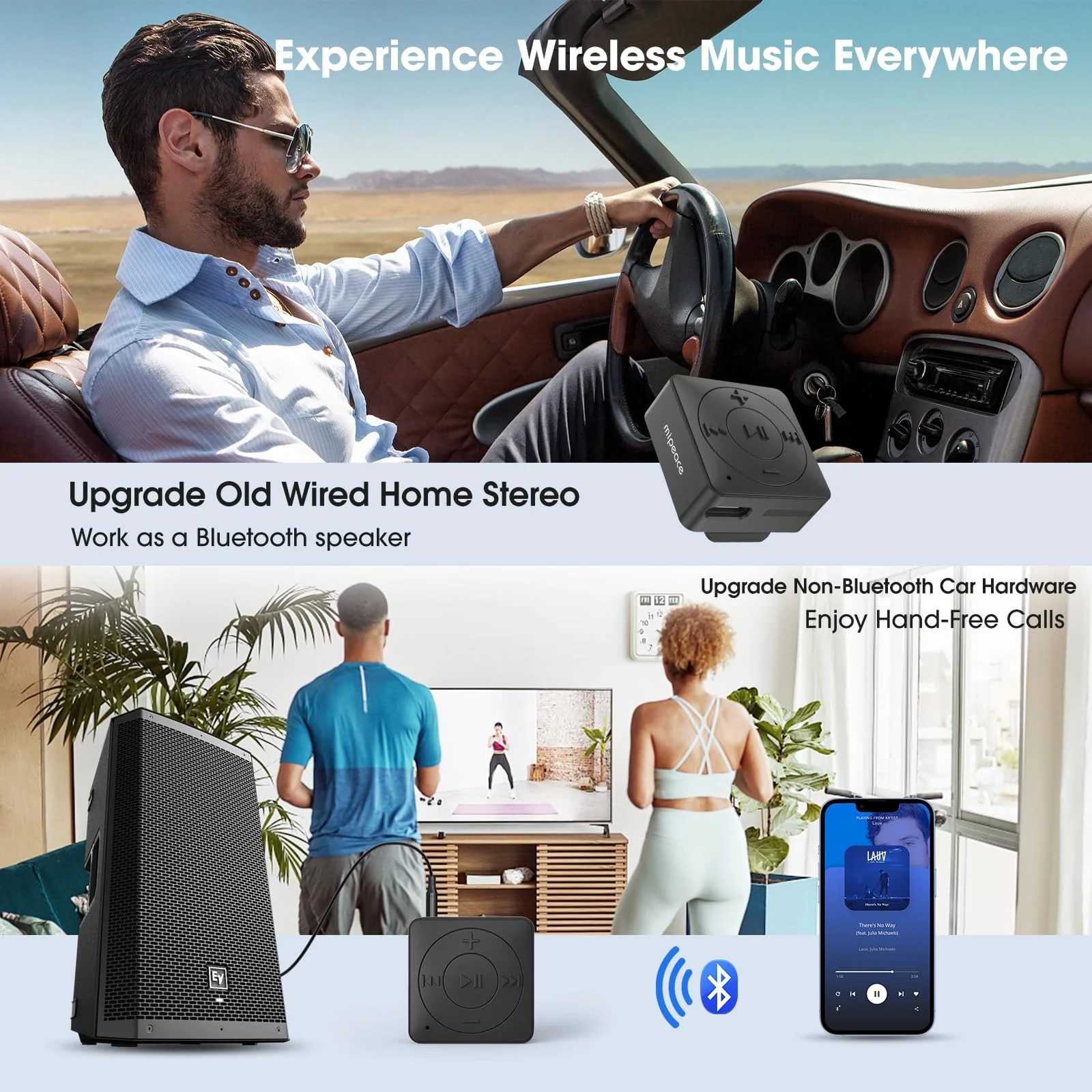 MIPEACE Bluetooth Audio Adapter for Headphones, Bluetooth 5.3 Receiver, 3.5mm Jack Aux Wireless Audio Adapter for Speaker Car Home Stereo(Black) Black - Image 7