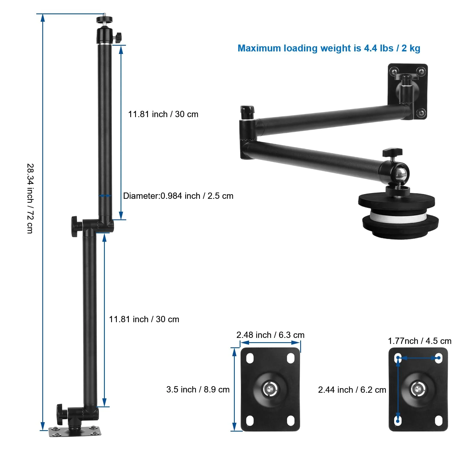 Mippko Articulating Camera Wall Mount with 1/4"-20 Threaded Compatible with DSLR/Security/Webcam/Action/LED Light/CCTV POV Camcorder Cameras,Adjustable Aluminium Alloy Arm Metal Base - Image 5