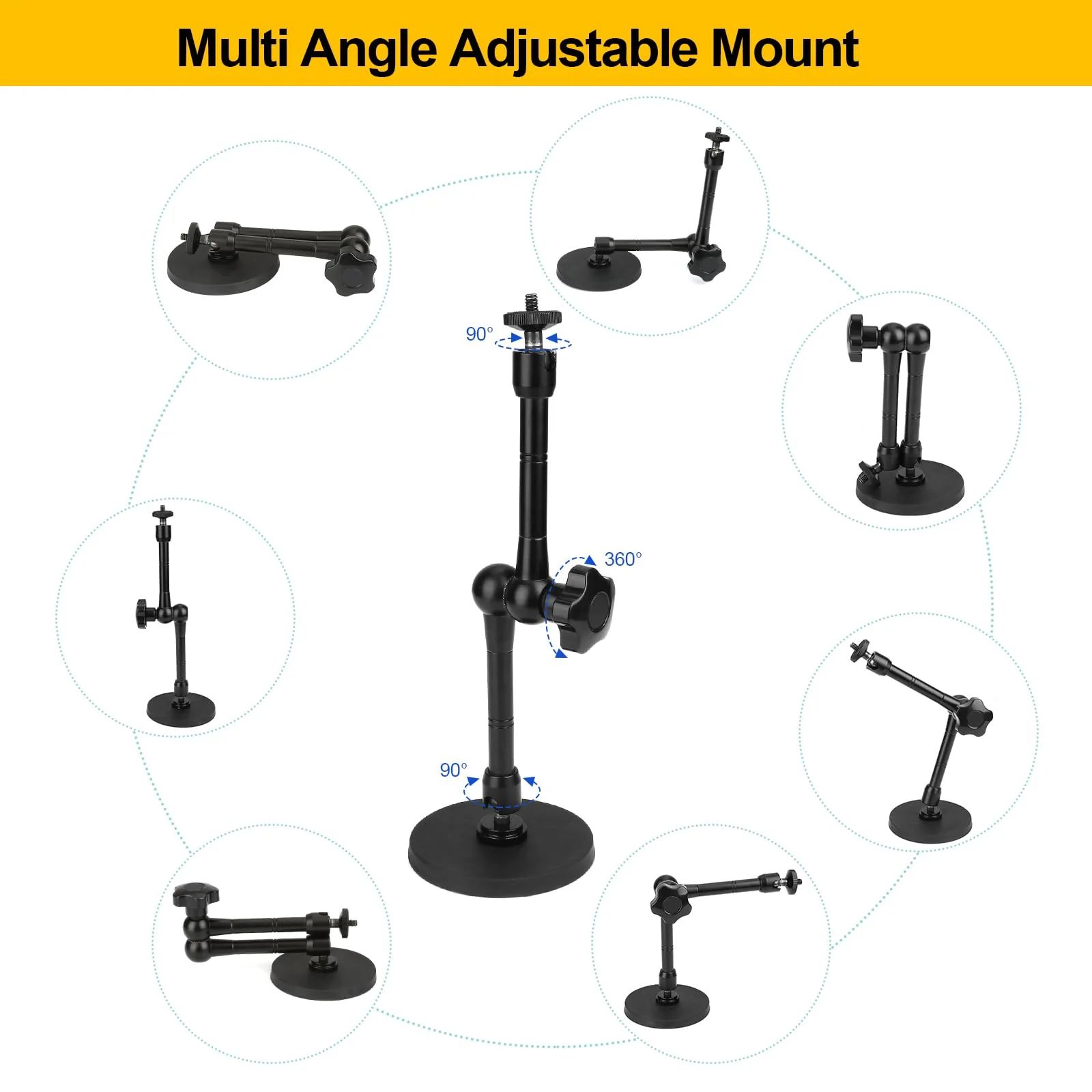 Mippko Magnetic Camera Mount for GoPro Hero/Insta 360 / DJI OSMO/AKASO Action Camera,3.46 inch Diam Magnetic Rubber Coating Base,10 inch Length Adjustable Aluminum Alloy Arm - Image 4