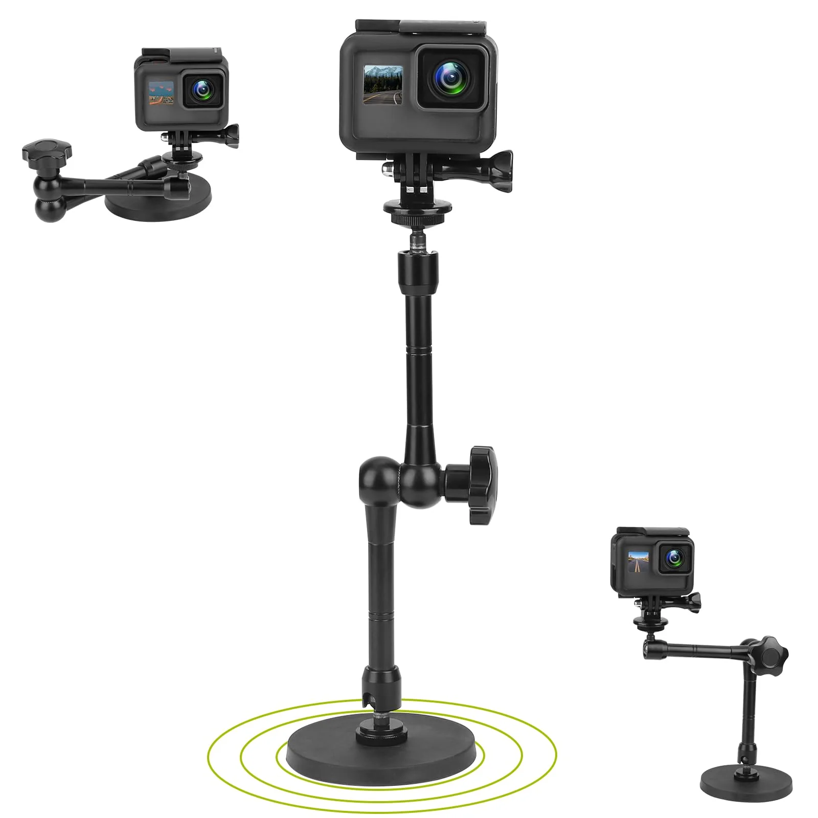 Mippko Magnetic Camera Mount for GoPro Hero/Insta 360 / DJI OSMO/AKASO Action Camera,3.46 inch Diam Magnetic Rubber Coating Base,10 inch Length Adjustable Aluminum Alloy Arm - Image 6