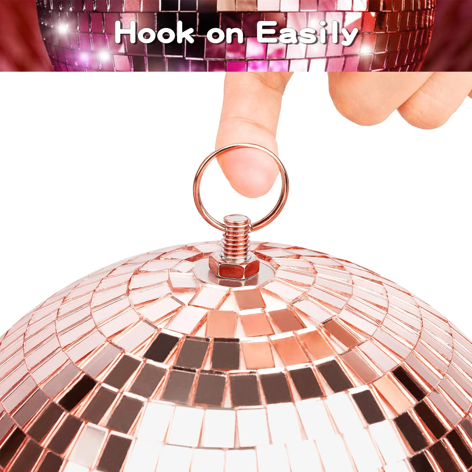 Mirror Ball for Disco DJ Club Party Wedding Home Decor, Muscab 8 Inch Disco Ball with Hanging Ring, Rose Gold - Image 3