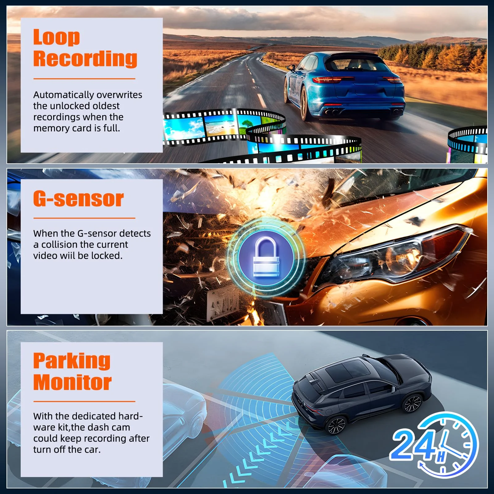 Mirror Dash Cam for Cars,4.5 Inch Rear View Mirror 1080P Front and Rear View Dual Cameras,Super Night Vision,Parking Assistance,24H Parking Monitor,Waterproof Backup Camera 4.5 Inch 1080P - Image 4