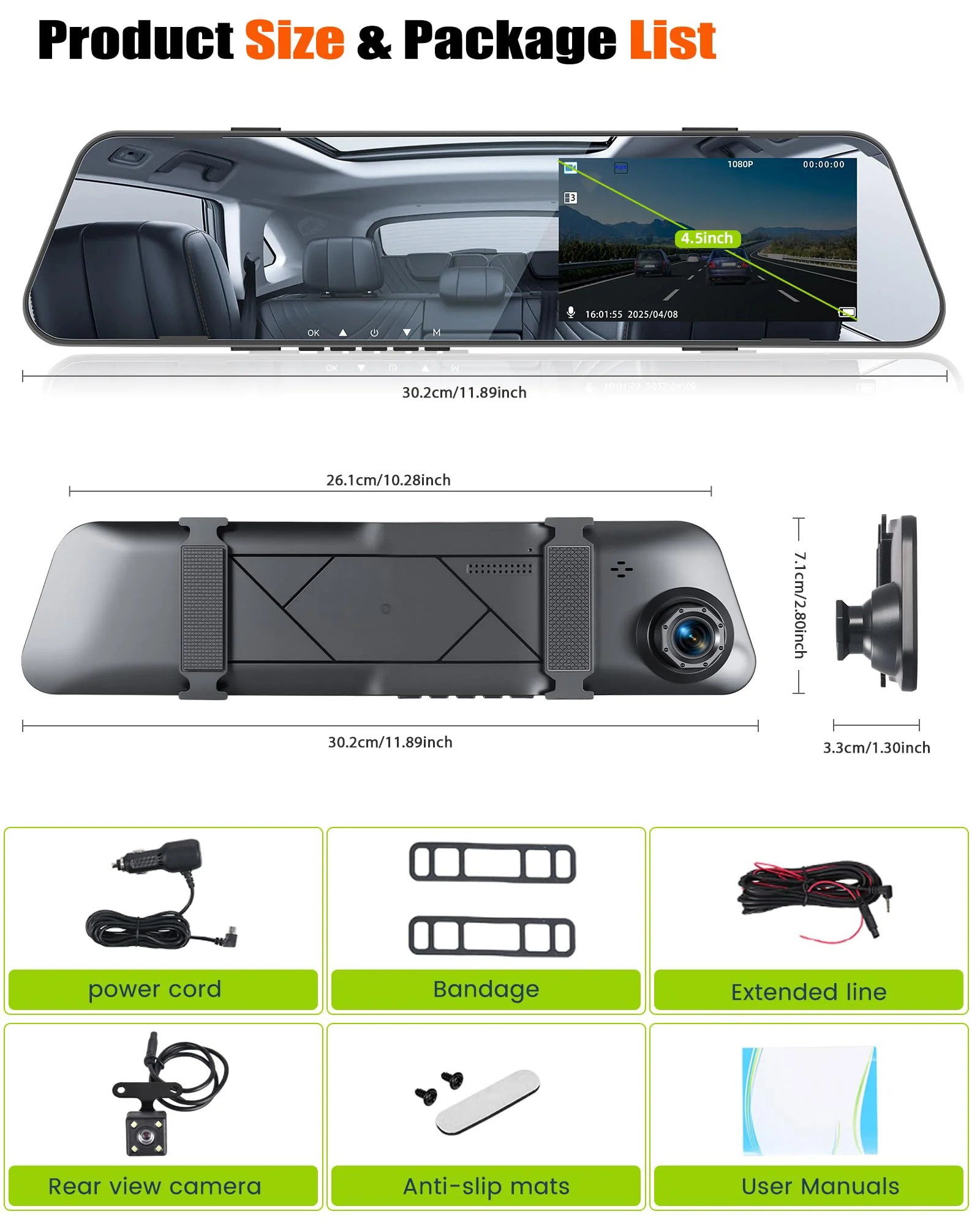 Mirror Dash Cam for Cars,4.5 Inch Rear View Mirror 1080P Front and Rear View Dual Cameras,Super Night Vision,Parking Assistance,24H Parking Monitor,Waterproof Backup Camera 4.5 Inch 1080P - Image 8