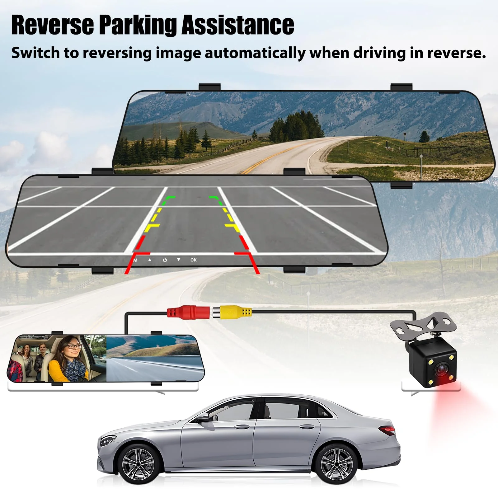 Mirror Dash Cam for Cars,4.5" Rear View Mirror 1080P Front and Rear View Dual Cameras,Super Night Vision,Parking Assistance,G-Sensor,24H Parking Monitor, Waterproof Backup Camera Free 32GB Card 4.5 Inch+32GB SD Card - Image 4