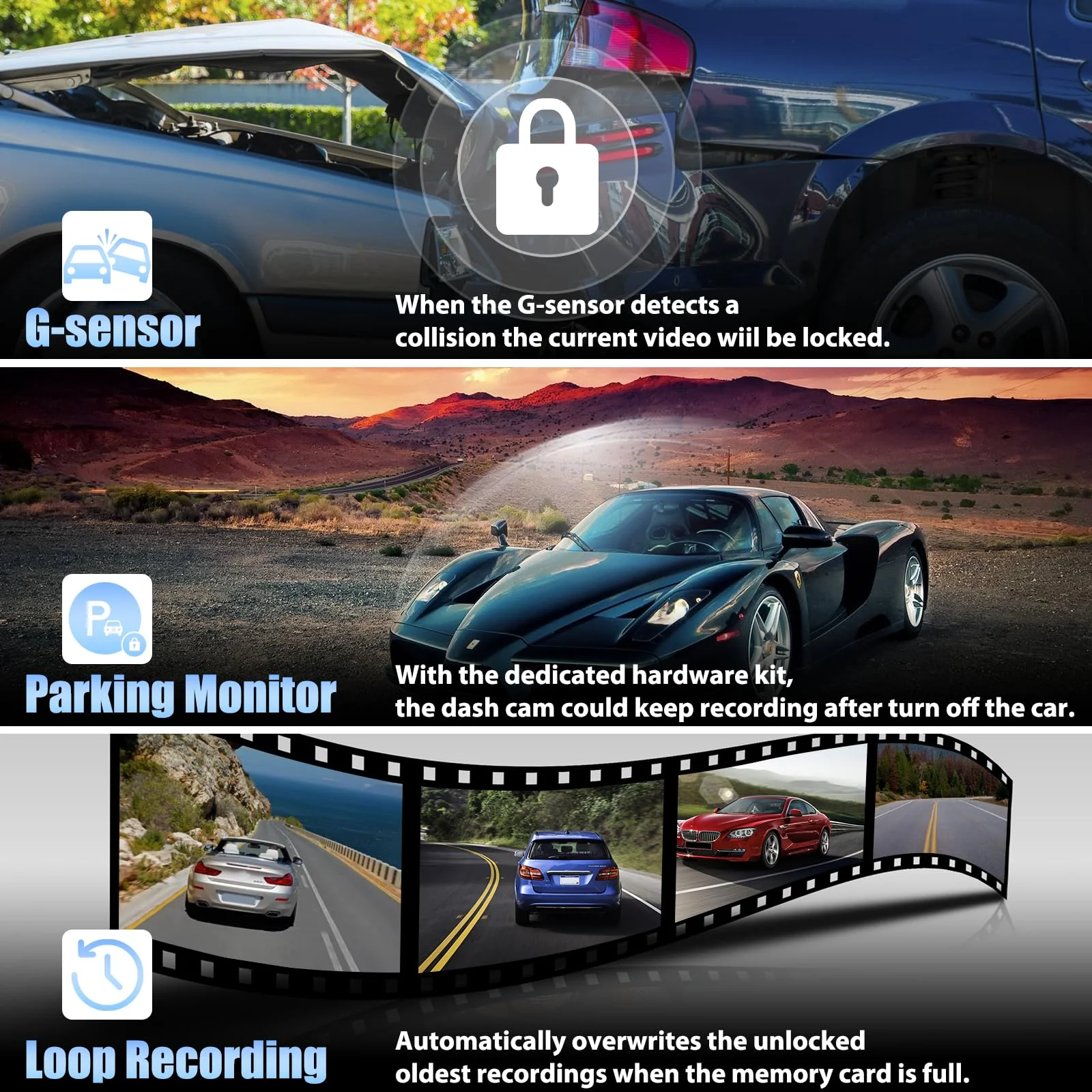 Mirror Dash Cam for Cars,4.5" Rear View Mirror 1080P Front and Rear View Dual Cameras,Super Night Vision,Parking Assistance,G-Sensor,24H Parking Monitor, Waterproof Backup Camera Free 32GB Card 4.5 Inch+32GB SD Card - Image 5