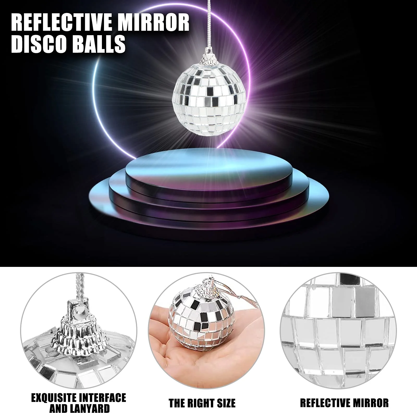 Mirror Disco Balls Set - Silver Reflective Mirror Balls Easy to Hang Suitable for Weddings, Parties and Family Celebrations (6 pcs) 6pcs - Image 3