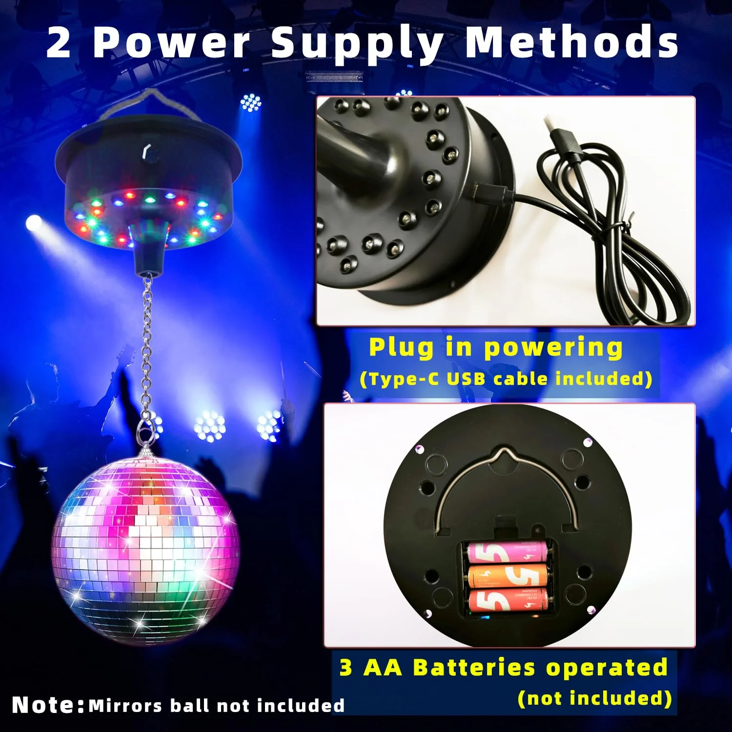 Mirrors Ball Motor with Remote, 5-10 RPM Adjustable Spinner with 23 RGBW LED Rotator with Multi Light Mode and Sound Control for 6 to 12 Inch Mirror Ball(Not Included) - Image 5