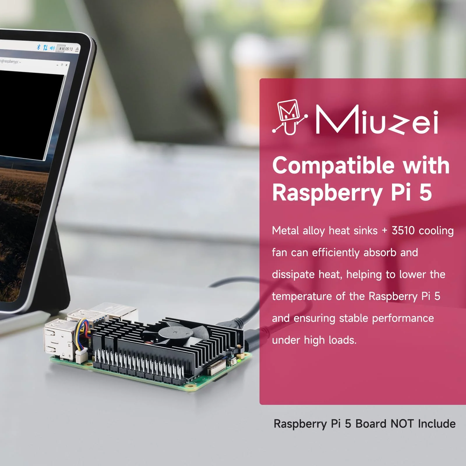 Miuzei Heatsink for Raspberry Pi 5 with Active Cooler Fan, Raspi5 Metal Cooling Case Cooler with PWM Active Fan, Aluminium Heatsink and Cooling Fan for Raspberry Pi 5 4GB/8GB Black - Image 7