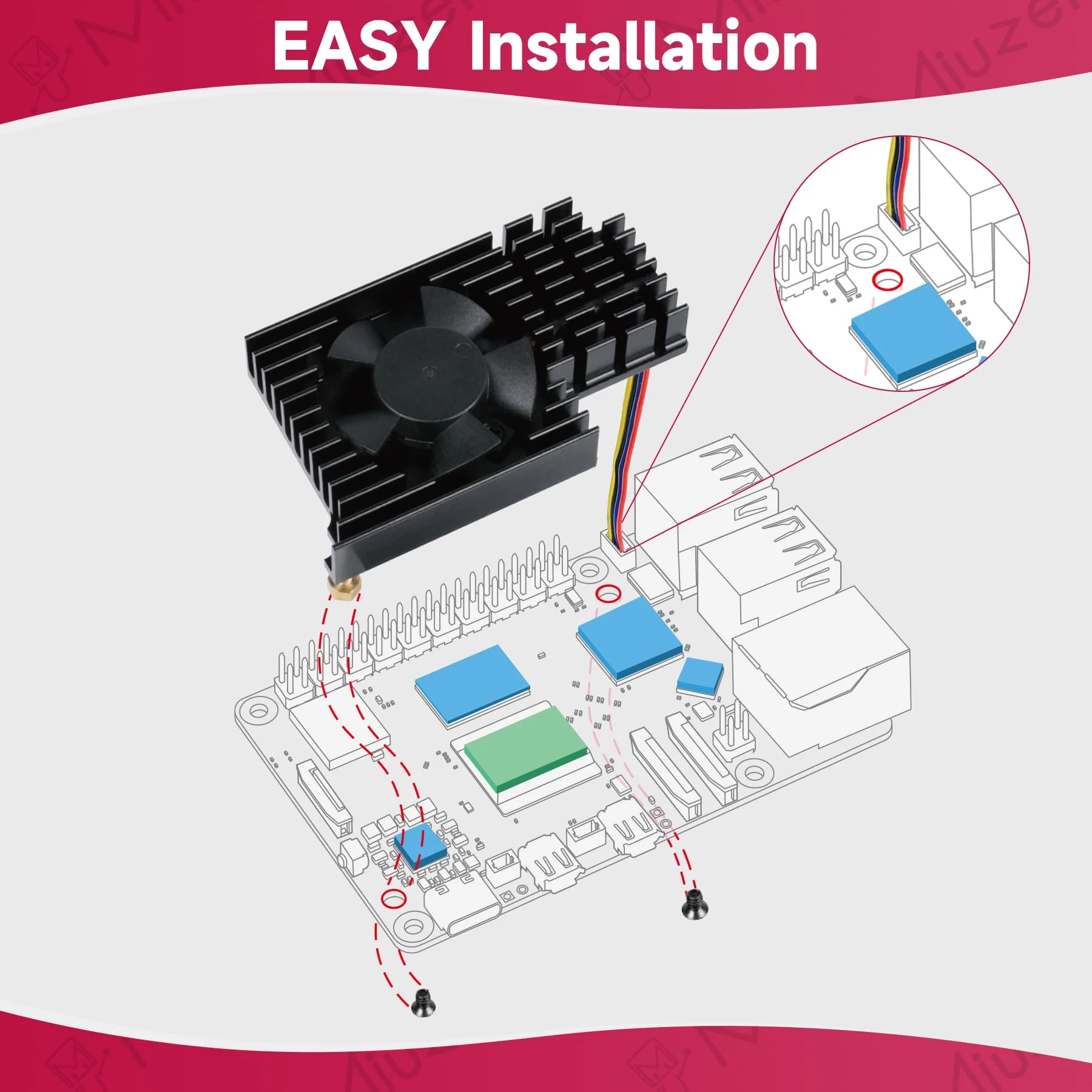 Miuzei Heatsink for Raspberry Pi 5 with Active Cooler Fan, Raspi5 Metal Cooling Case Cooler with PWM Active Fan, Aluminium Heatsink and Cooling Fan for Raspberry Pi 5 4GB/8GB Black - Image 8