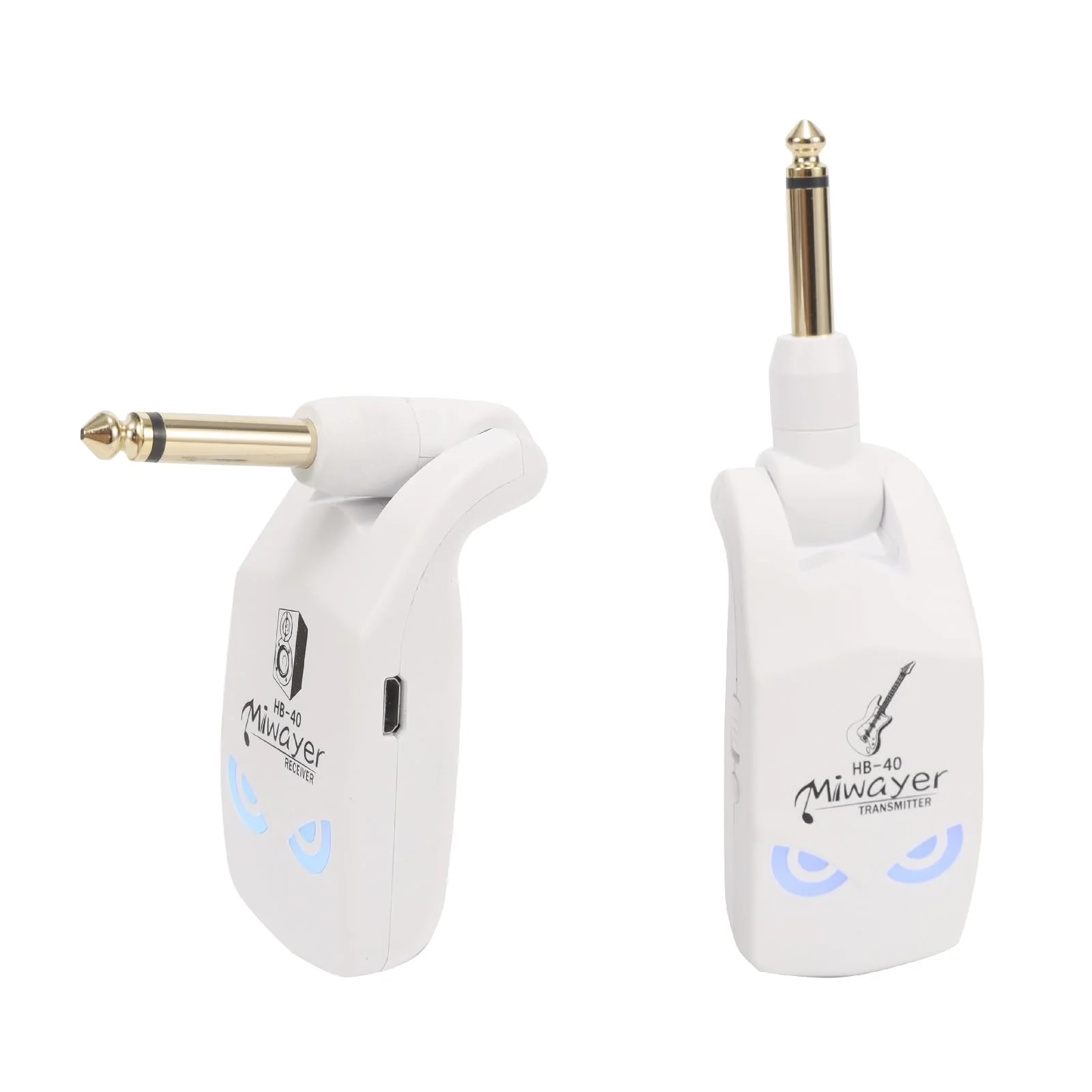 Miwayer 2.4GHz Wireless Guitar System Rechargeable Lithium Battery Audio Wireless Guitar Transmitter Receiver For Electric Guitar Bass Violin Keyboard Instruments (HB-40 White) HB-40 White - Image 5