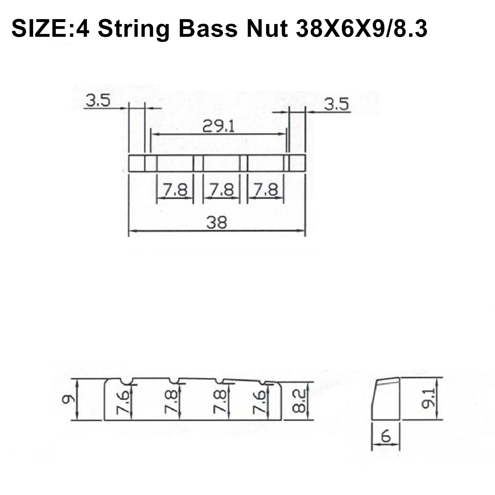 Miwayer 4/5/6 String Electric Bass Bone Bridge Nut Flat Bottom Pre-Slotted Made of Real Bone (4S 38X6X9/8.3 1pack) 4S 38X6X9/8.3 1pack - Image 2