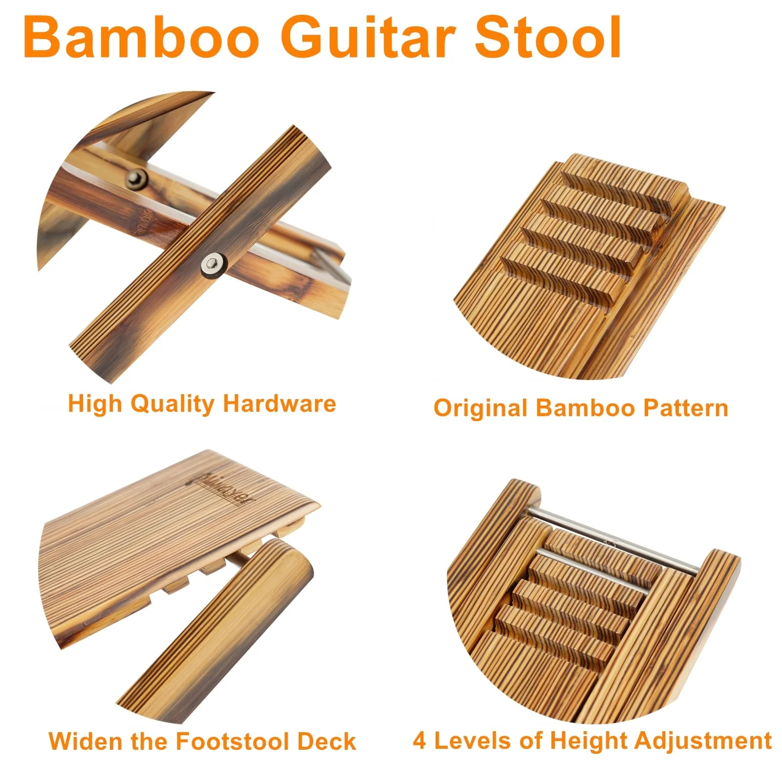Miwayer Guitar Footstool Bamboo 4 Gears Adjustable Upscale Foot Rest Widen Pedal Foldable Footrest from 4.5'' up to 8'', Accessory for Classical Acoustic Guitar Part (Dark Wood) Dark Wood - Image 5