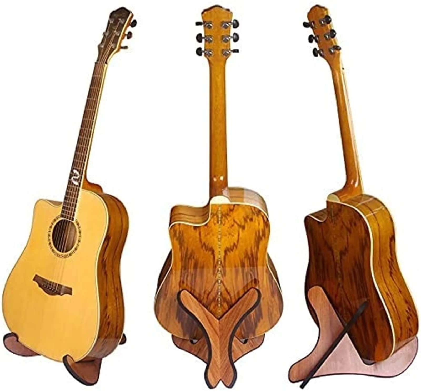 Miwayer Guitar Stand Wood Thickened Universal, with 0.12 Inch Soft Leather Ddge, Safe Non-Slip Portable Stringed Wooden Guitar Rack, Used for Acoustic, Classical, Electric Guitar, Bass Brown - Image 6
