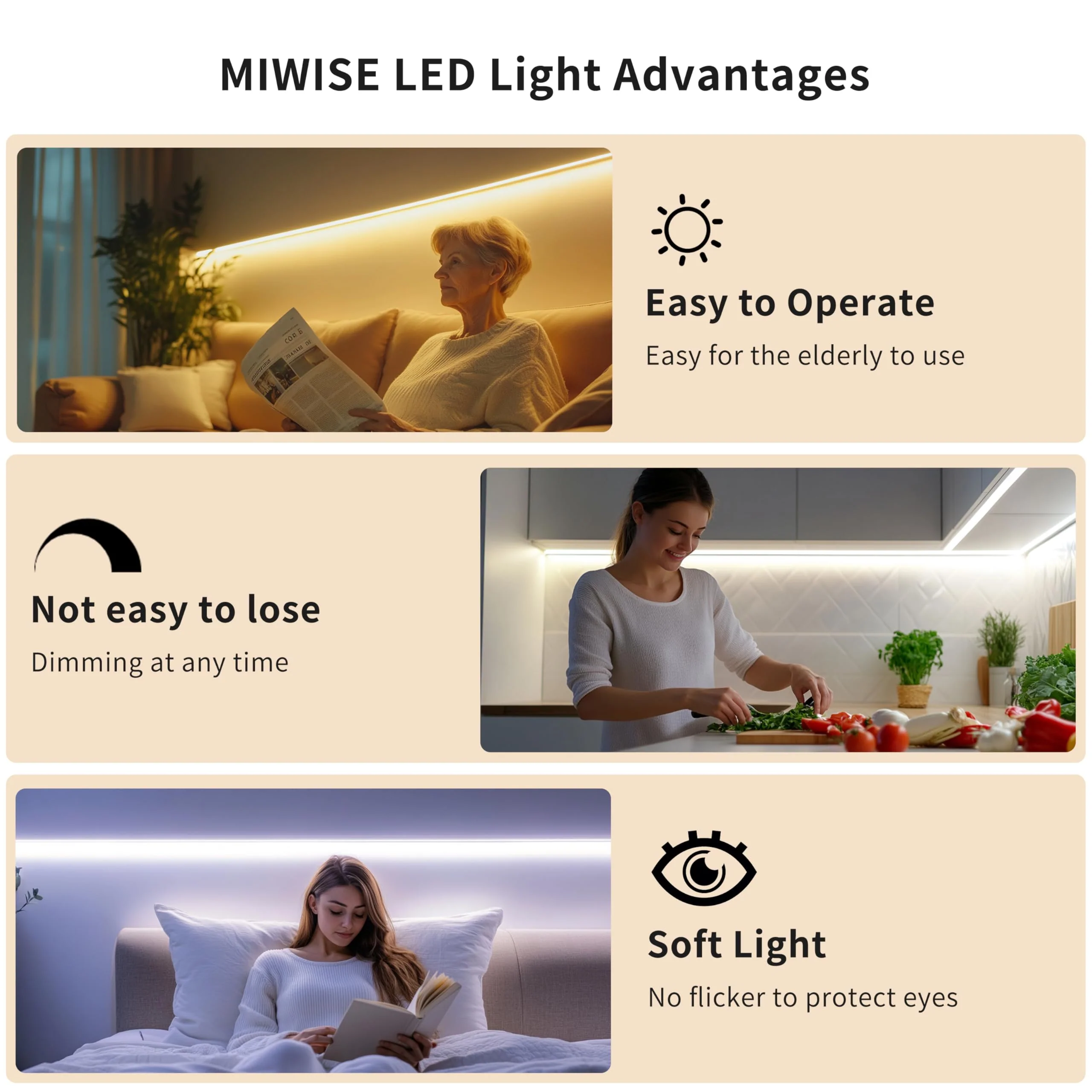 MIWISE COB LED Strip Light 32.8ft/10m,CRI 90+ Daylight White 6000K High Lumen Dimmable Super Bright Flexible DC24V LED Tape Light with Controller/Dimmer,for Cabinet Home Office DIY Lighting Projects 32.8 ft - Image 4
