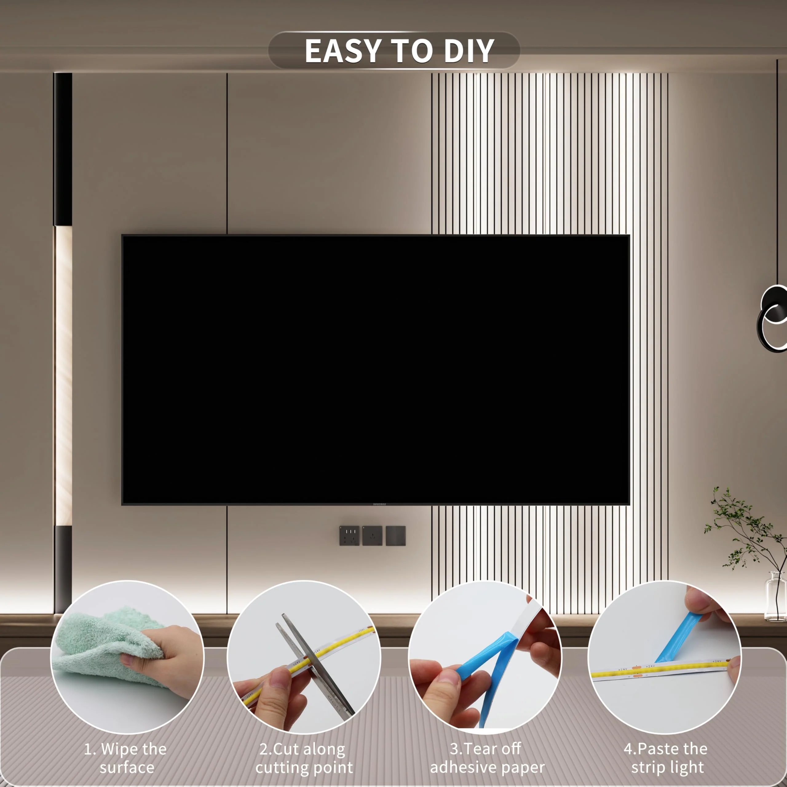 MIWISE COB LED Strip Light 32.8ft/10m,CRI 90+ Daylight White 6000K High Lumen Dimmable Super Bright Flexible DC24V LED Tape Light with Controller/Dimmer,for Cabinet Home Office DIY Lighting Projects 32.8 ft - Image 6