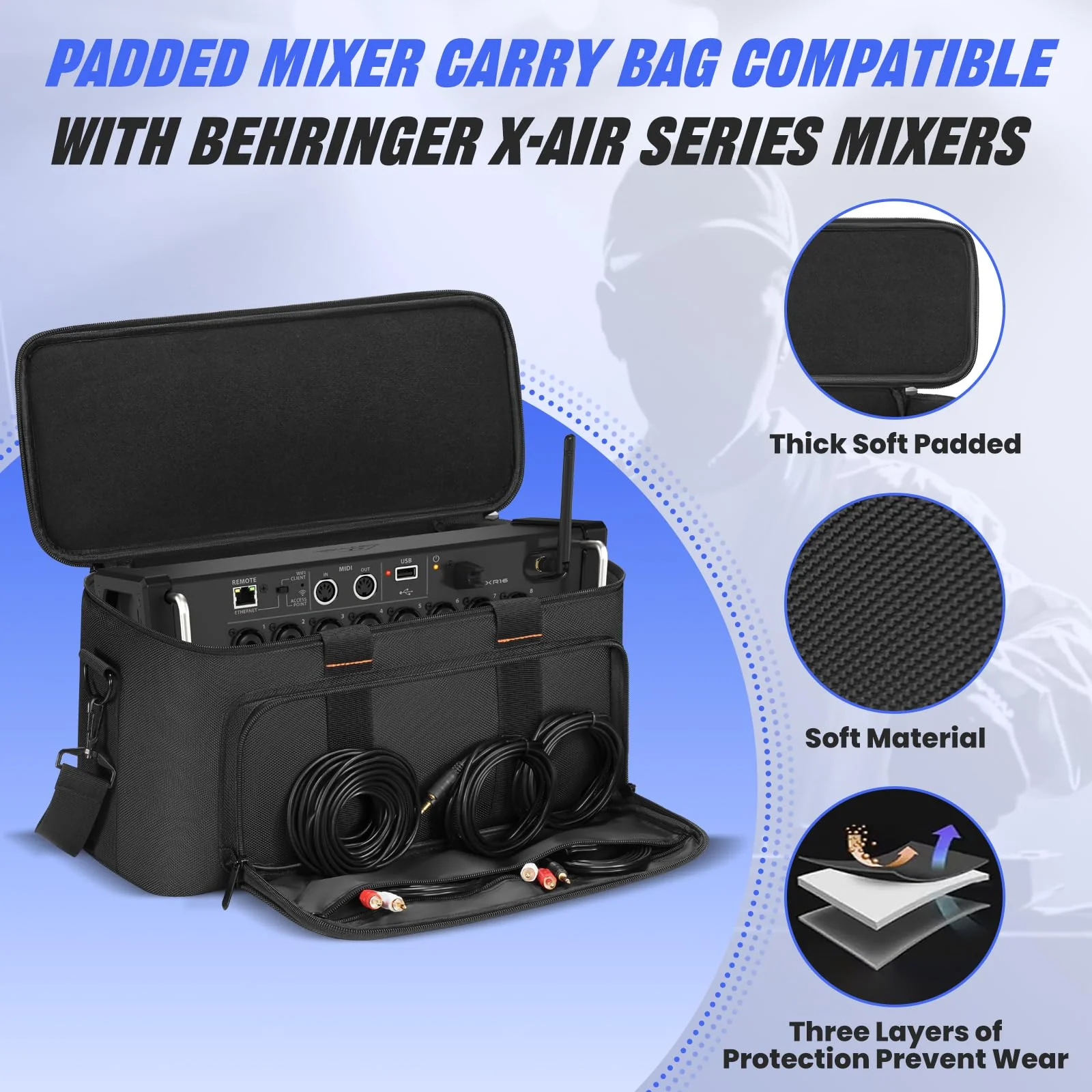 Mixer Carrying Bag Padded Compatible with Behringer X-AIR Series Mixers XR18 XR16 XR12, Mixer Soft Case with Carrying Handle & Shoulder Strap, DJ Gig Bag with Pocket for Mixer & Accessories - Image 2