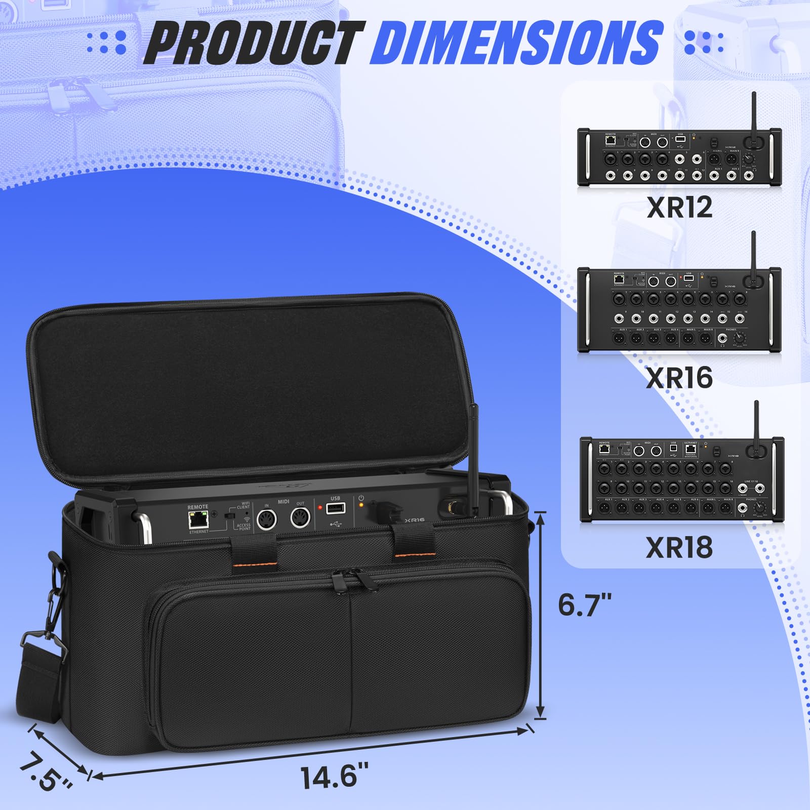 Mixer Carrying Bag Padded Compatible with Behringer X-AIR Series Mixers XR18 XR16 XR12, Mixer Soft Case with Carrying Handle & Shoulder Strap, DJ Gig Bag with Pocket for Mixer & Accessories - Image 4
