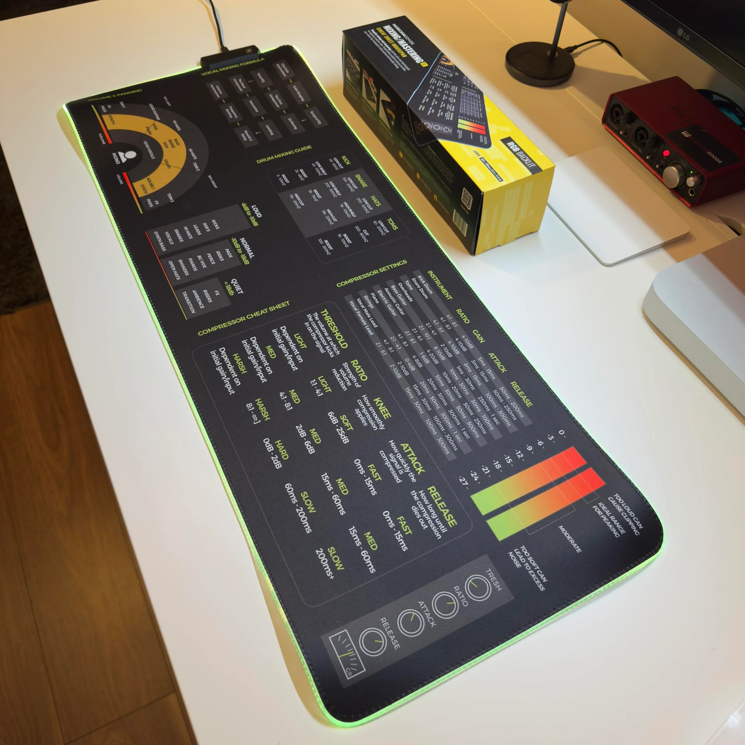 Mixing & Mastering Cheat Sheet Mousepad – 35×25cm (13.8"x9.8") & 80×30cm (31.5"x11.8") – Studio Desk Mat for Music Producers, DJs & Engineers – LED Version Available XXL with LED (800x300mm) - Image 4