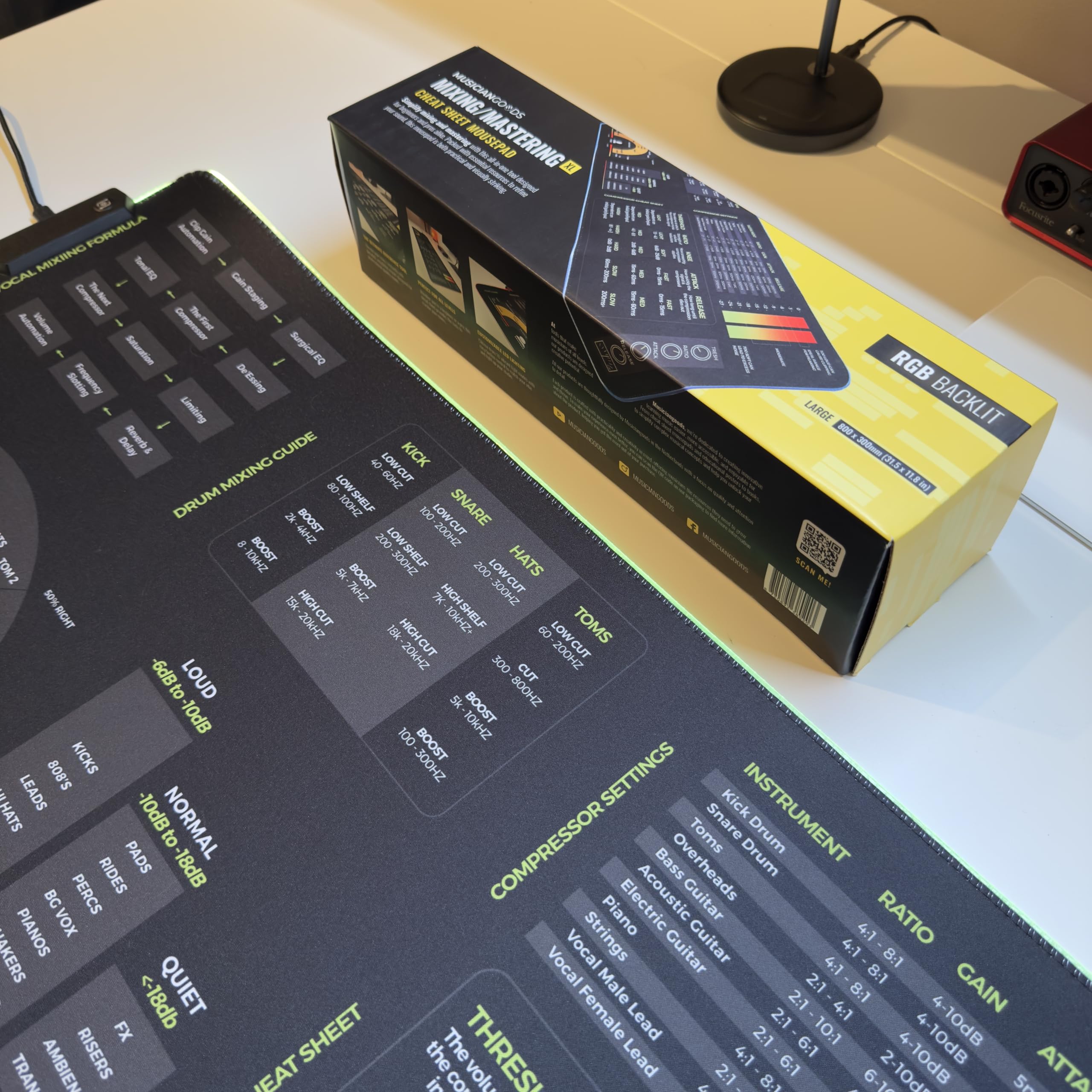 Mixing & Mastering Cheat Sheet Mousepad – 35×25cm (13.8"x9.8") & 80×30cm (31.5"x11.8") – Studio Desk Mat for Music Producers, DJs & Engineers – LED Version Available XXL with LED (800x300mm) - Image 7