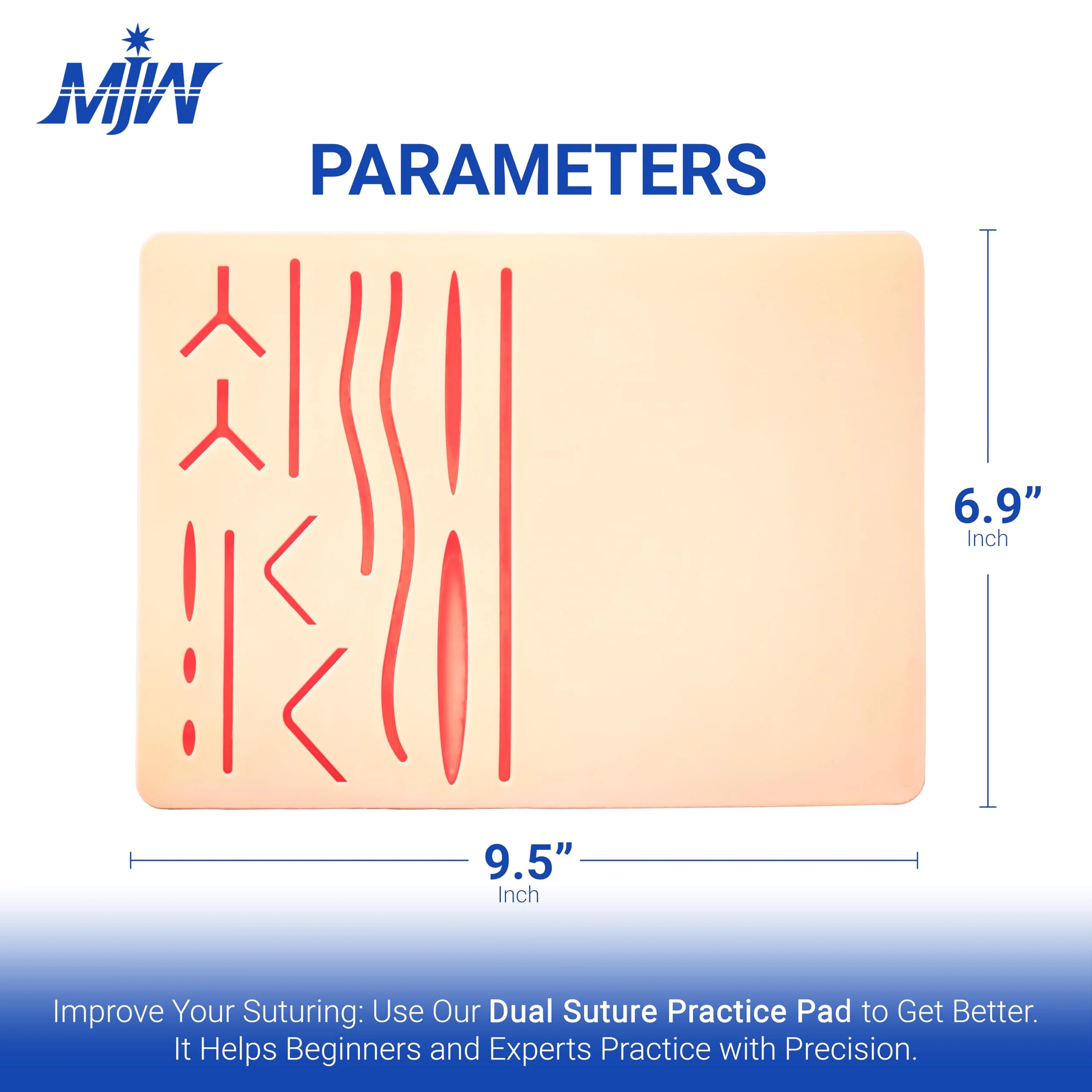 MJW Dual Seam Practice Pad - Two in One Seam Pad, 3 Layers, 14 Pre-Cut Wounds and Unadorned Silicone Skin Seam Exercise Pad of Different Styles - Ideal for Students Suture Training Dual Pad - Image 2