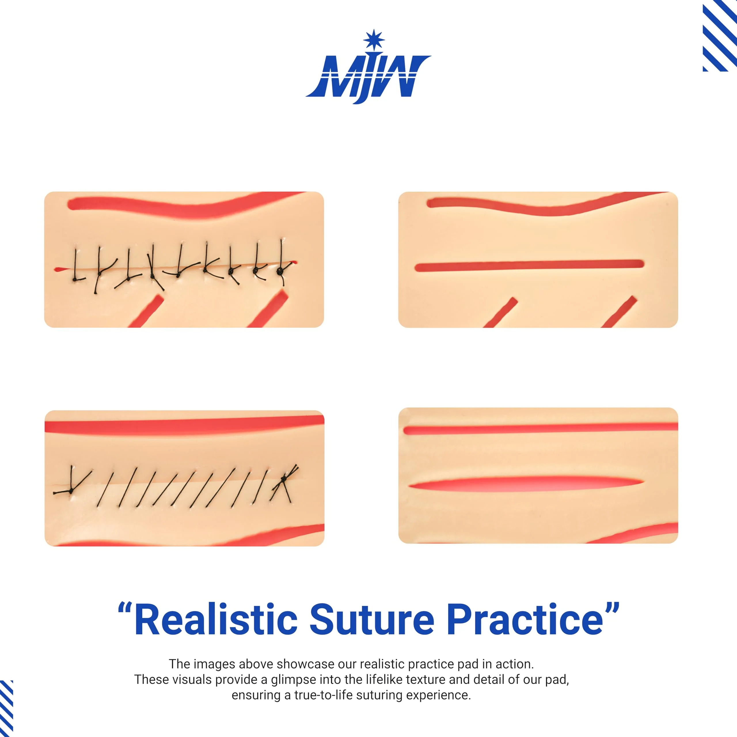 MJW Dual Seam Practice Pad - Two in One Seam Pad, 3 Layers, 14 Pre-Cut Wounds and Unadorned Silicone Skin Seam Exercise Pad of Different Styles - Ideal for Students Suture Training Dual Pad - Image 4