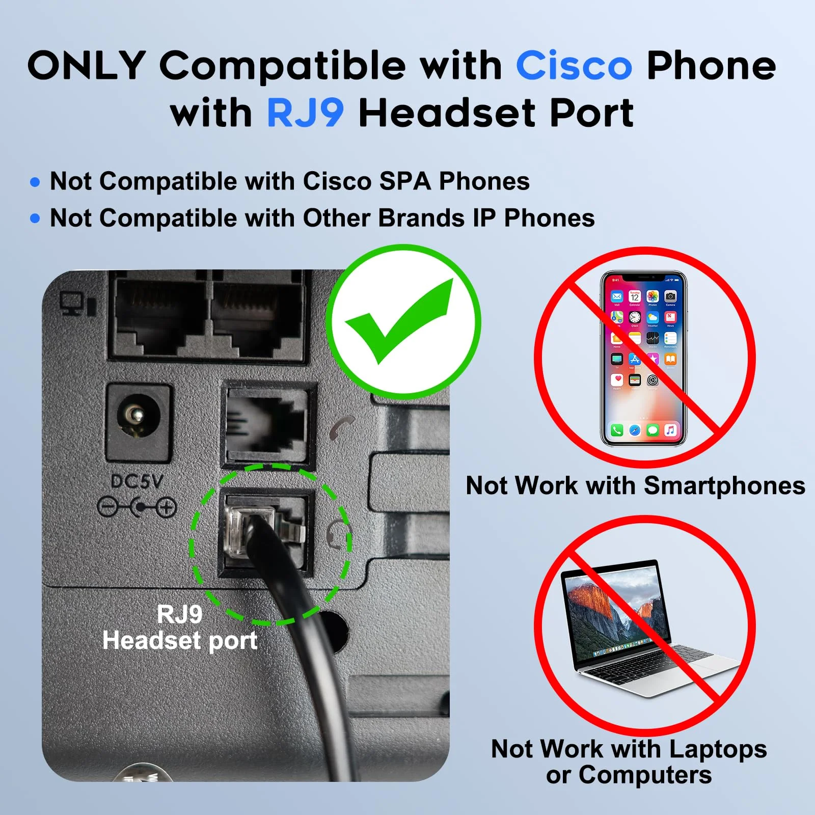 MKJ Cisco Headset Noise Canceling Wired Headphones with Microphone Corded RJ9 Telephone Headset for Cisco Office Phones CP-7821 7940 7942G 7945G 7961G 7962G 7965G 7971G 7975G 8865 9951 Basic Mono Headset - Image 2